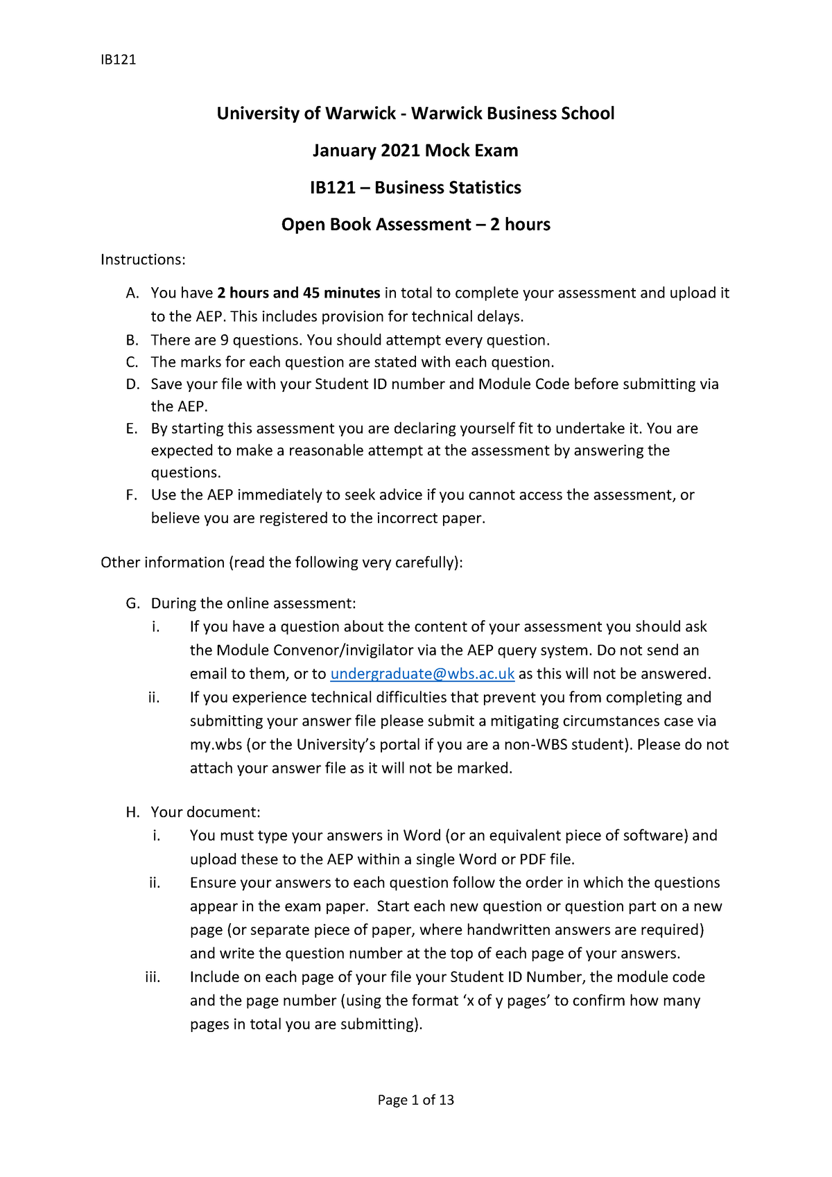 Mock Exam Solutions 2020 2021 - University Of Warwick - Warwick ...