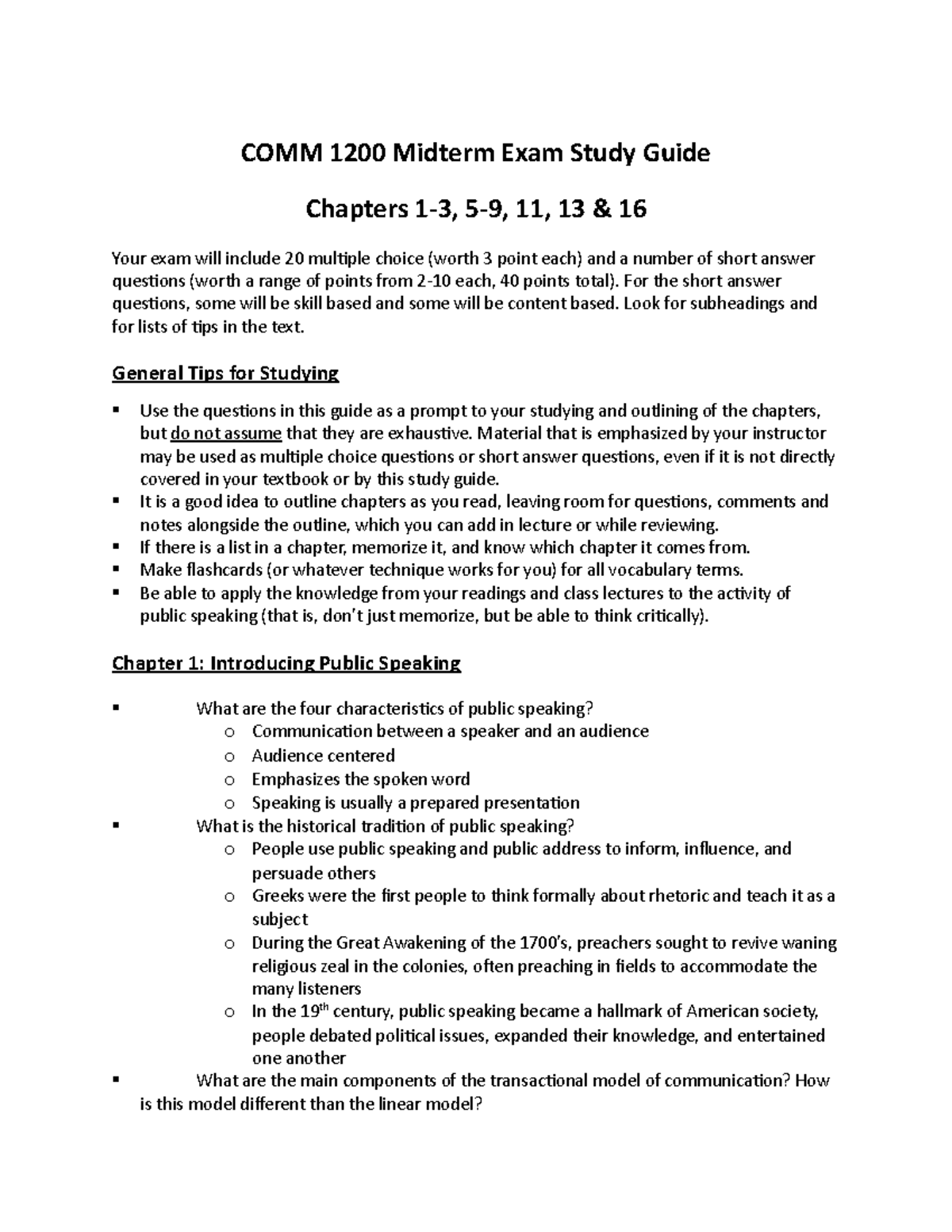 COMM 1200 Midterm study guide ed 4 - COMM 1200 Midterm Exam Study Guide ...