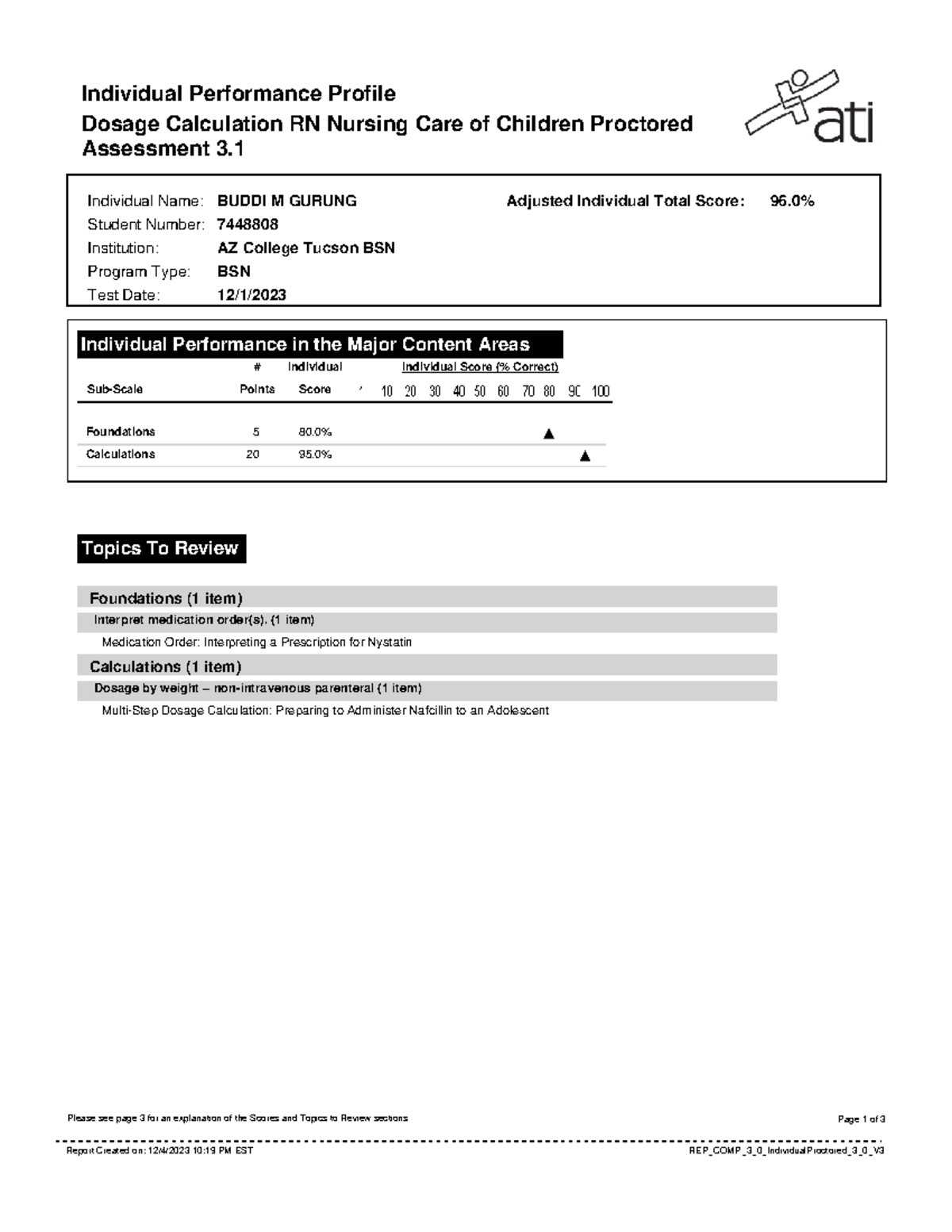 Ped Med Math Ped medMath Individual Performance Profile Dosage