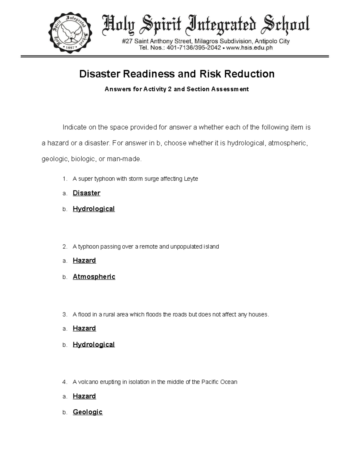 Scribdfree - Assignment with answer keys - . Disaster Readiness and ...