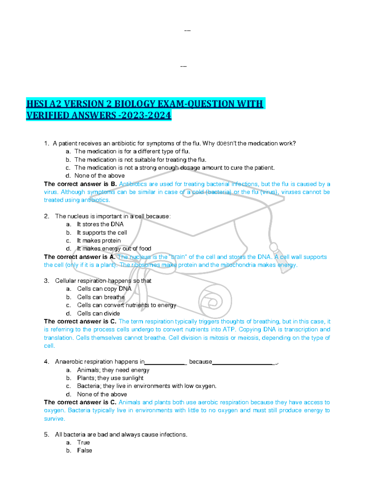 HESI A2 Version 2 Biology EXAM- Question WITH Verified Answers -2023 ...