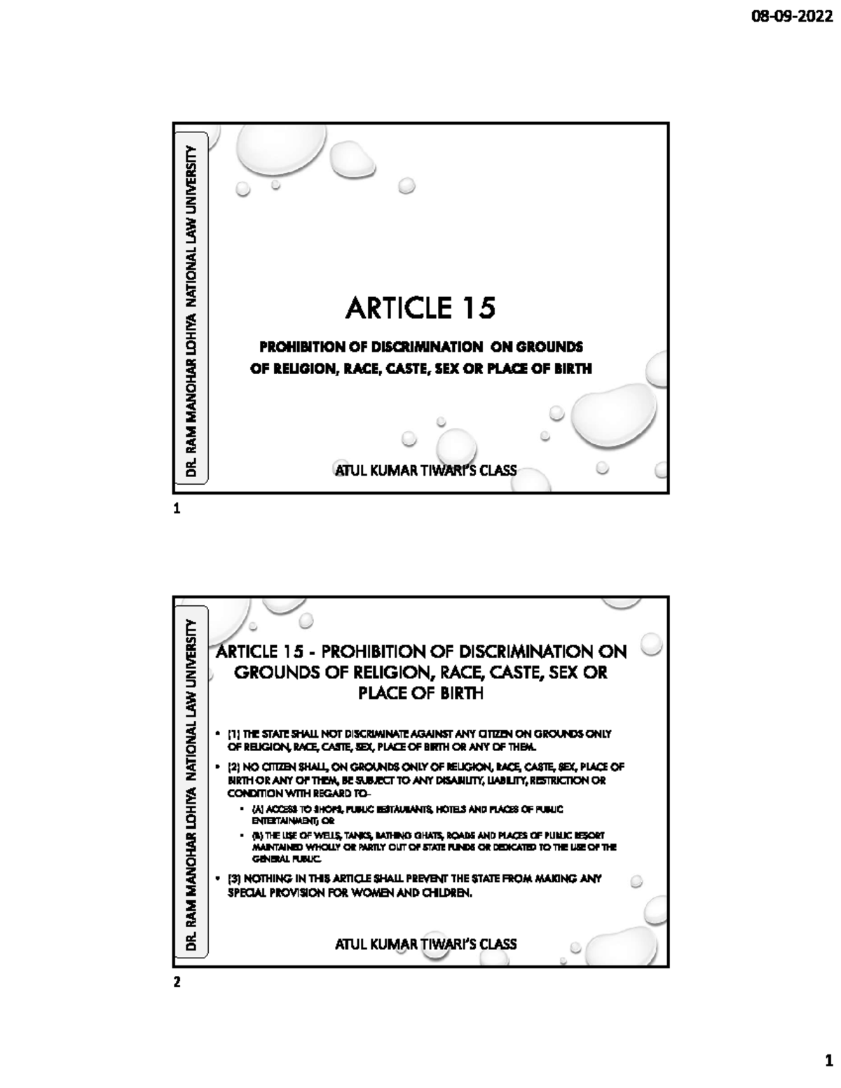 Art 15 PPT Handout for student - BA LLB (HONS.) - Studocu