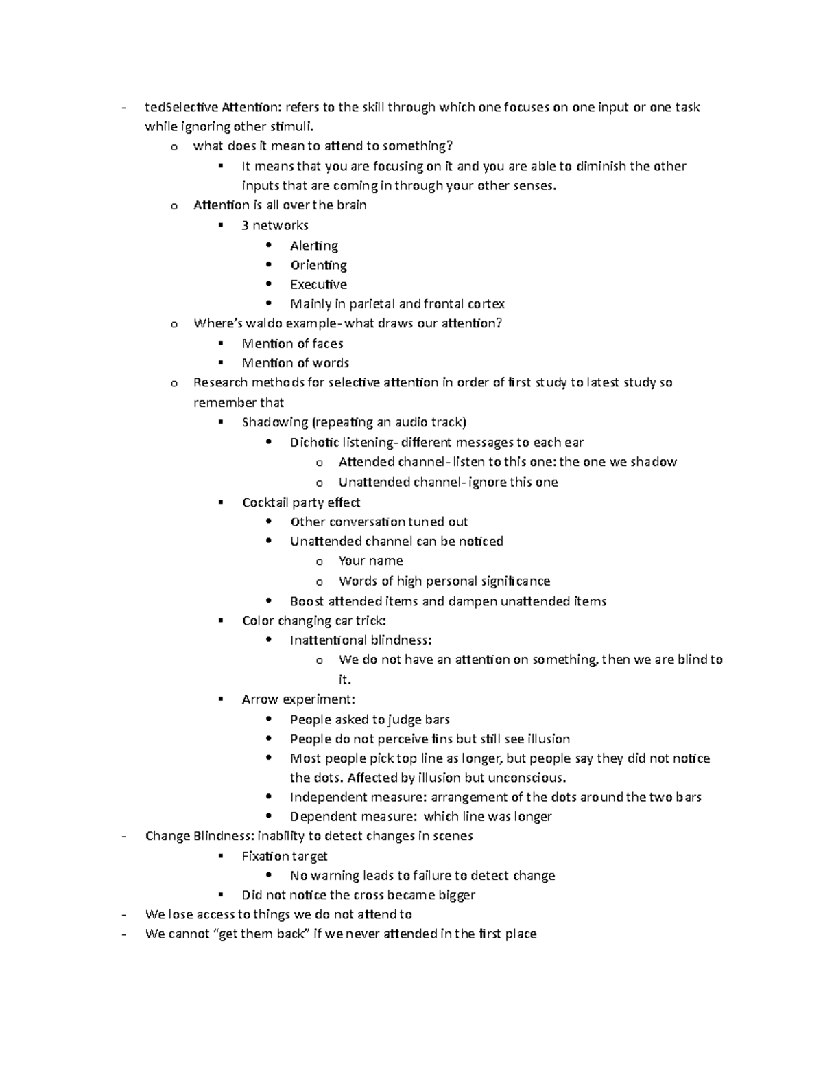 Exam 2 guide - selective attention, spatial attention, divided ...