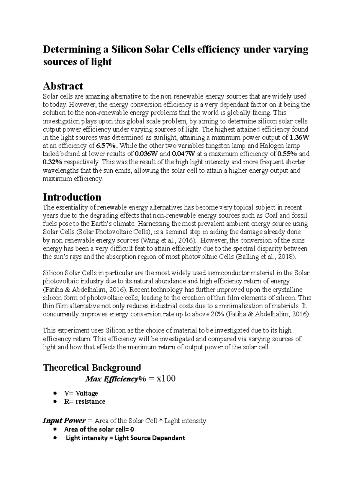 Lab report solar cell PAN - Determining a Silicon Solar Cells ...
