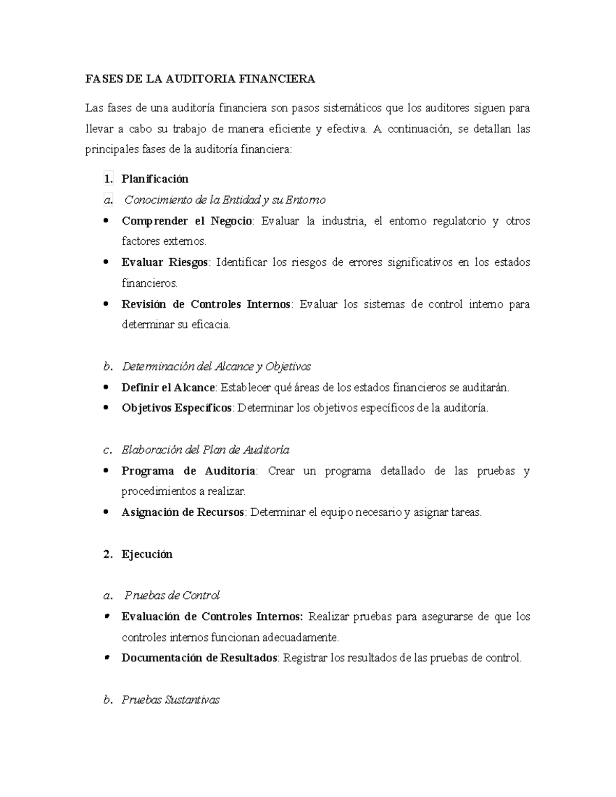 SHEY - FASES DE LA AUDITORIA FINANCIERA Las fases de una auditoría ...