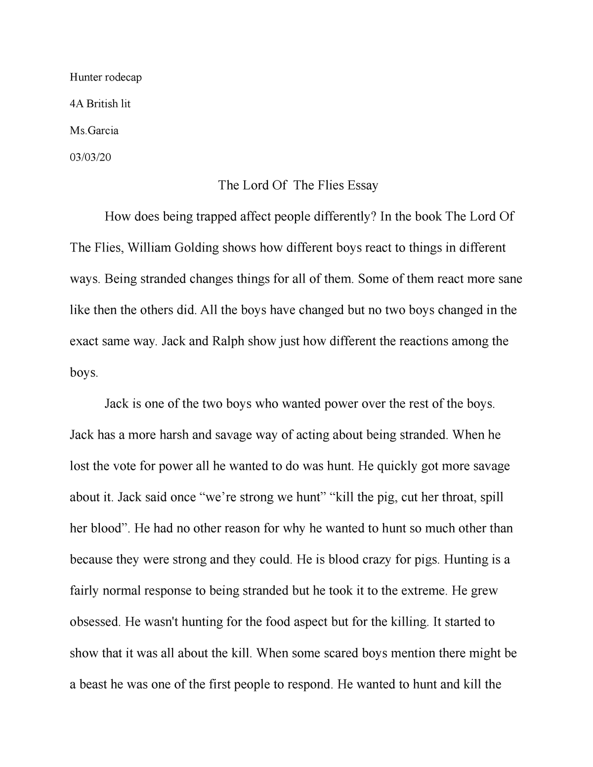 lord of the flies law and order essay