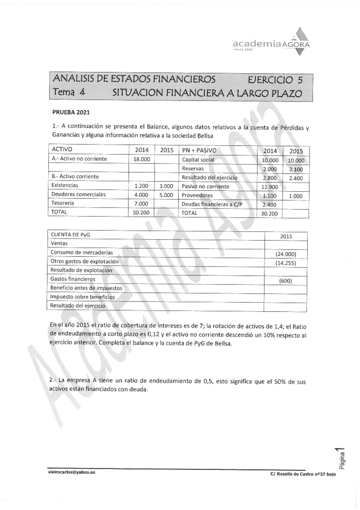 Ejercicios Análisis TEMA 4 Y 5 - Análisis de Estados Financieros - Studocu