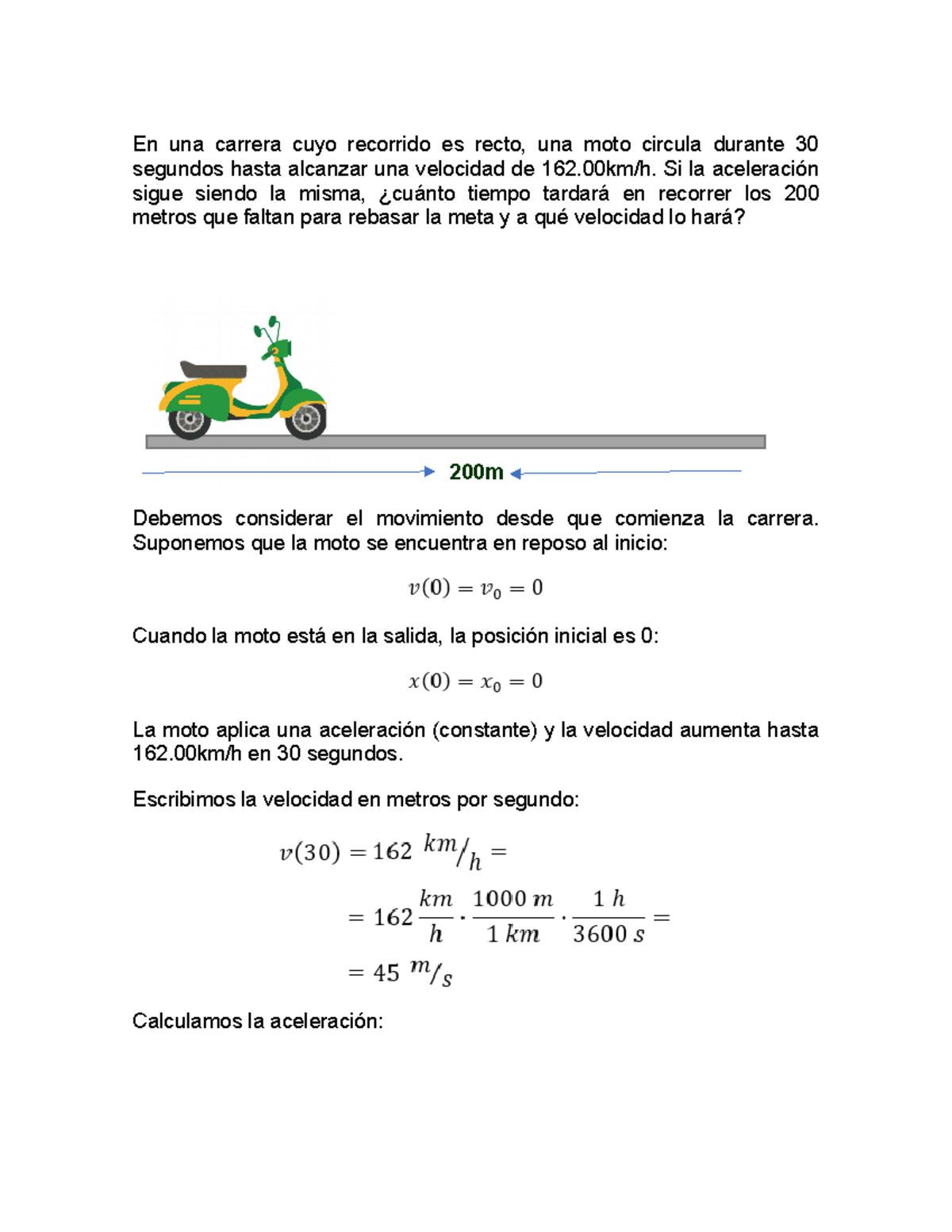 Km Hora A Metros Por Segundo Movimiento uniformente acelerad - En una carrera cuyo recorrido es recto,  una moto circula durante - StuDocu
