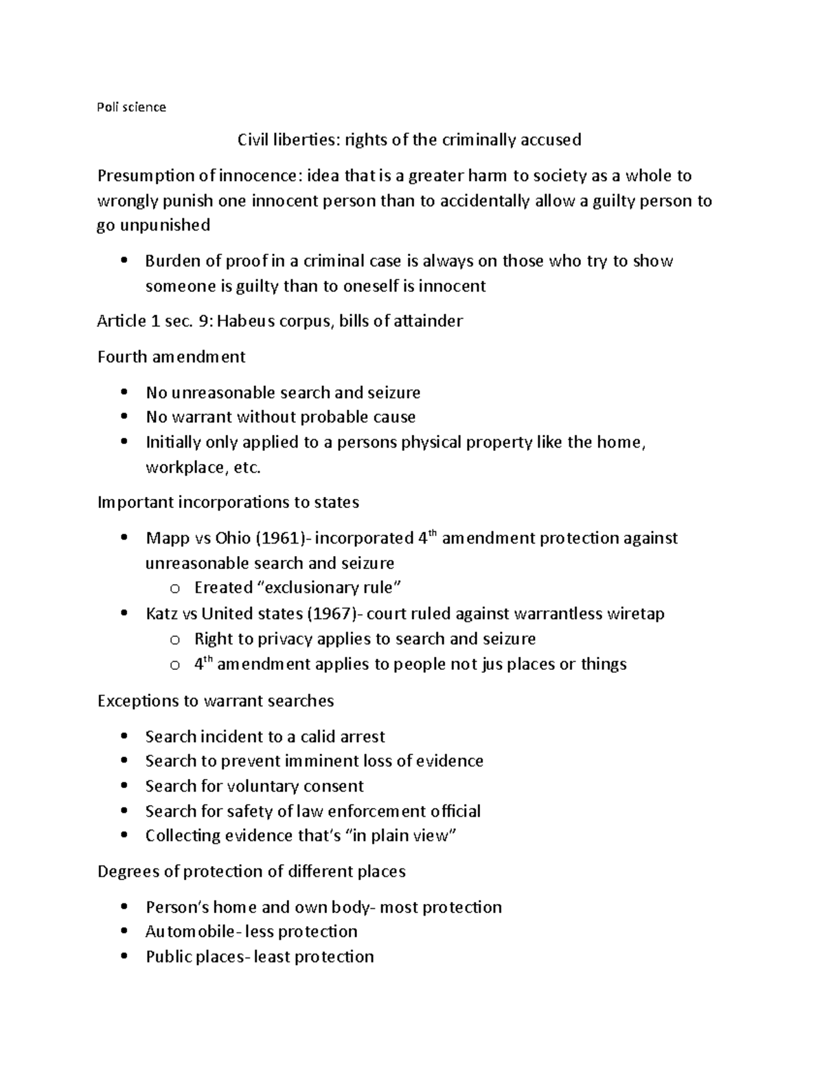 Poli sci 2-17-2022 - lecture notes - Poli science Civil liberties ...