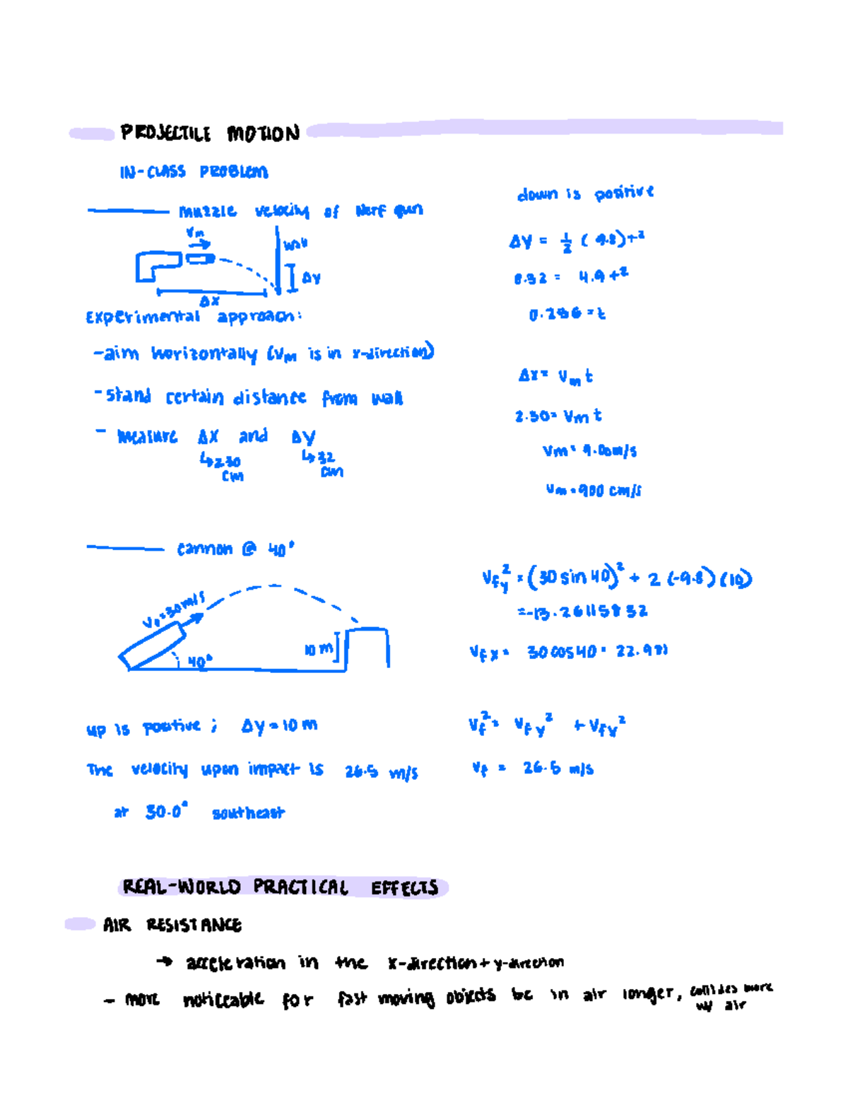Phys Lecture 5 Projectiles pt 2 - PROJECTILE MOTION IN CLASS PROBLEM ...