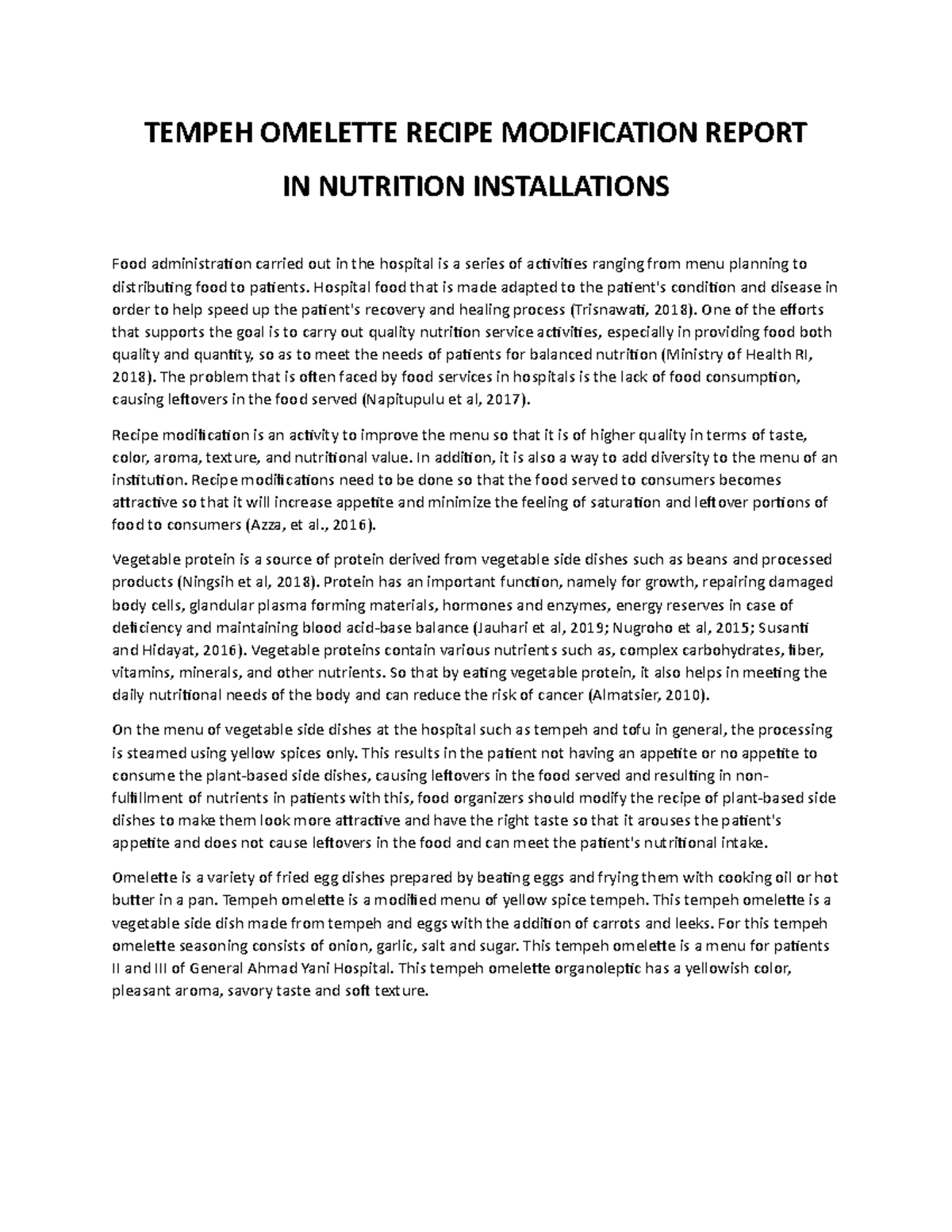 Tempeh Omelette Recipe Modification Report TEMPEH OMELETTE RECIPE