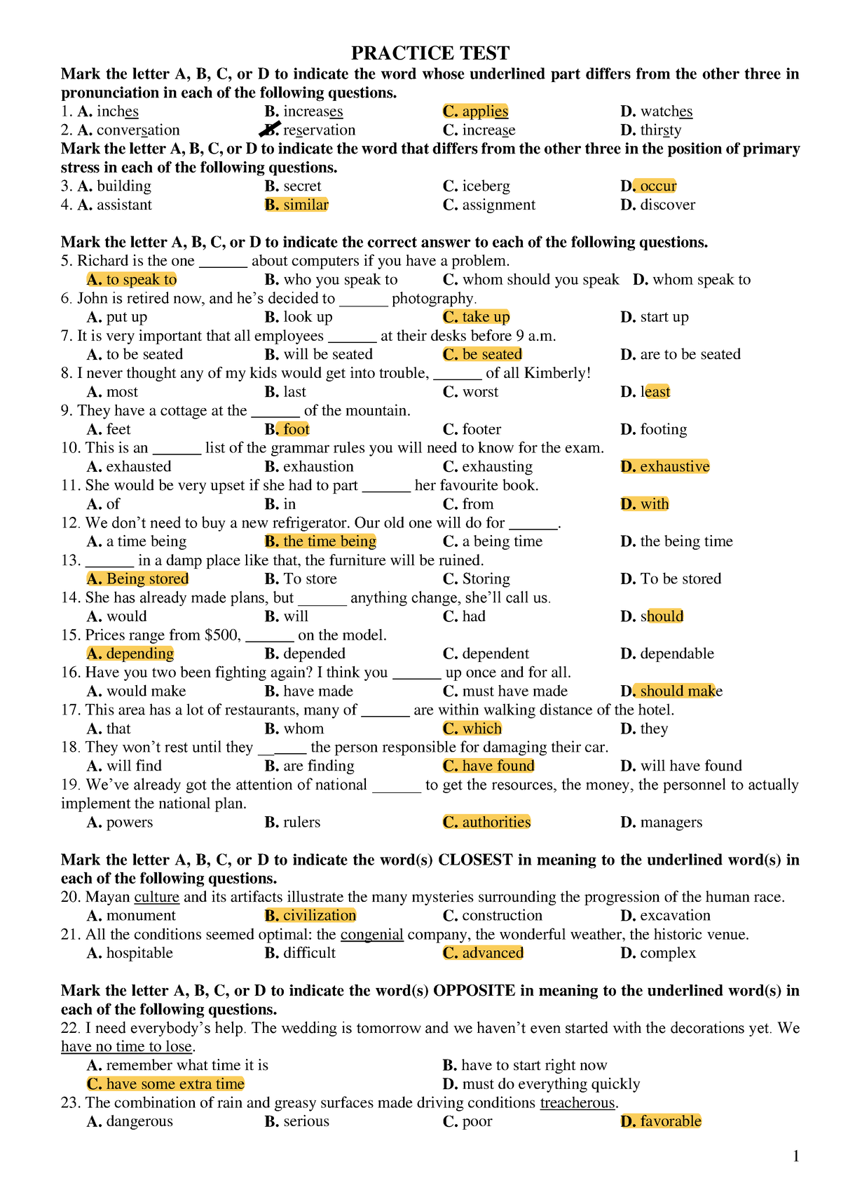 Practice TEST March - English - PRACTICE TEST Mark The Letter A, B, C ...