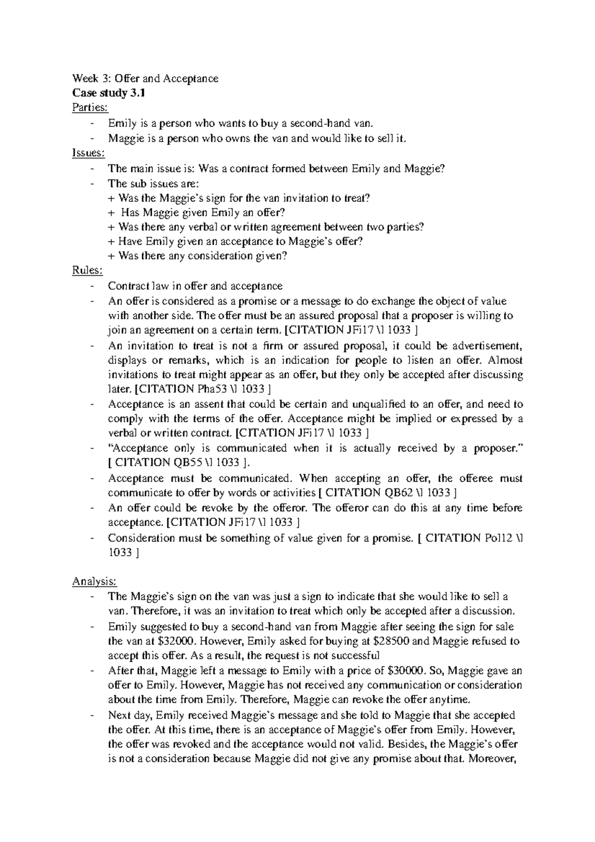 Group Ass Case 3 - assignment - Week 3: Offer and Acceptance Case study ...