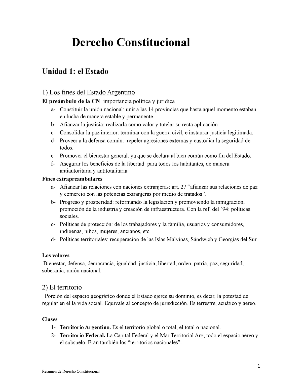 Resumen - Derecho Constitucional - Derecho Constitucional Unidad 1: El ...