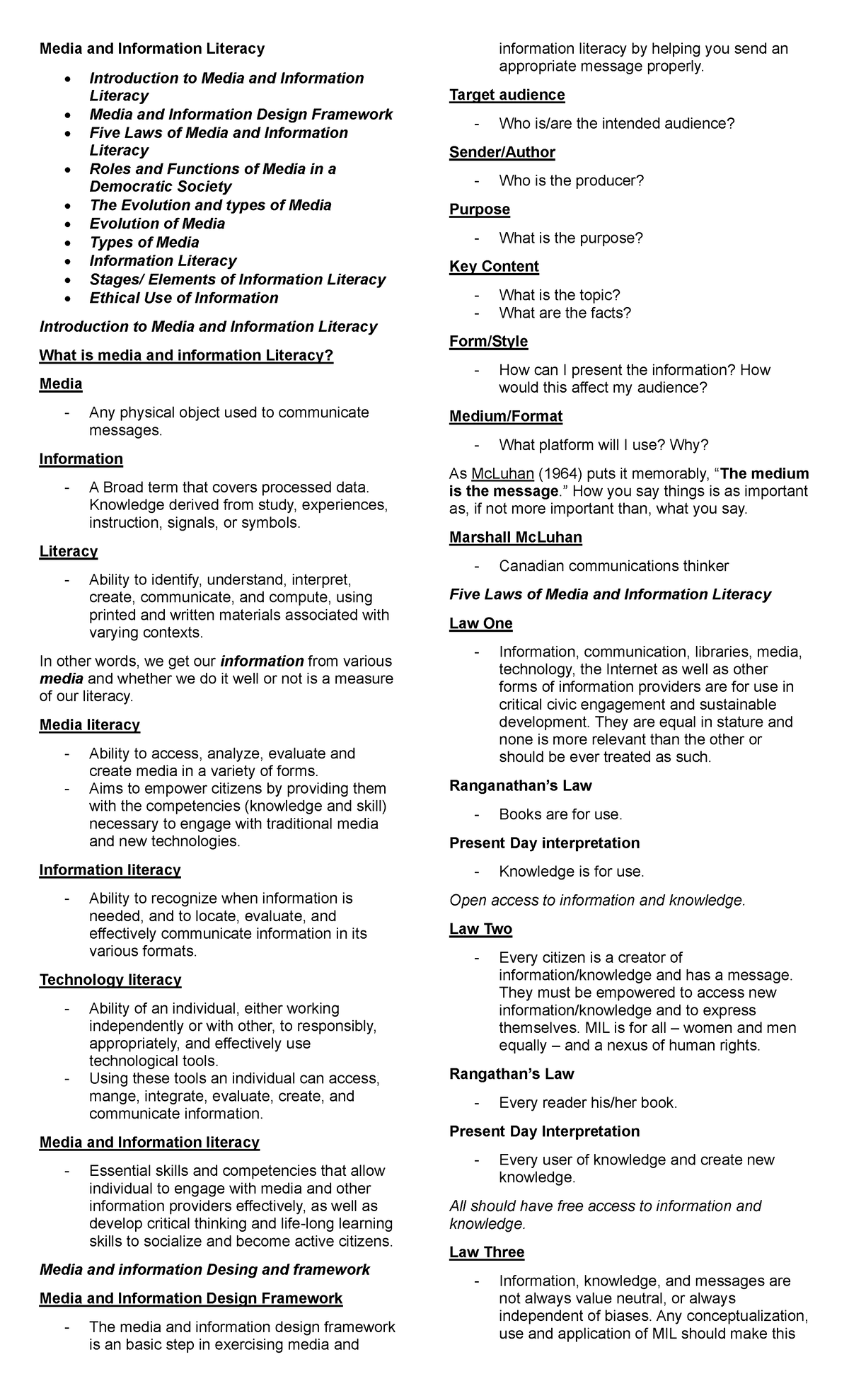 Media and Information Literacy - Information - A Broad term that covers ...