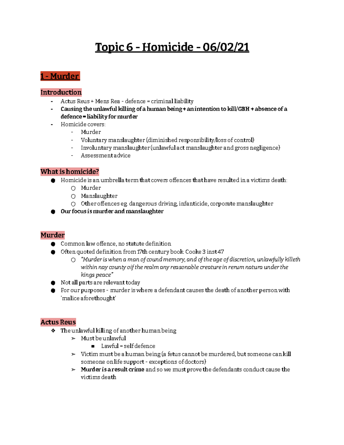 Topic 6 - Homocide - Criminal - Topic 6 - Homicide - 06/02/ 1 - Murder ...