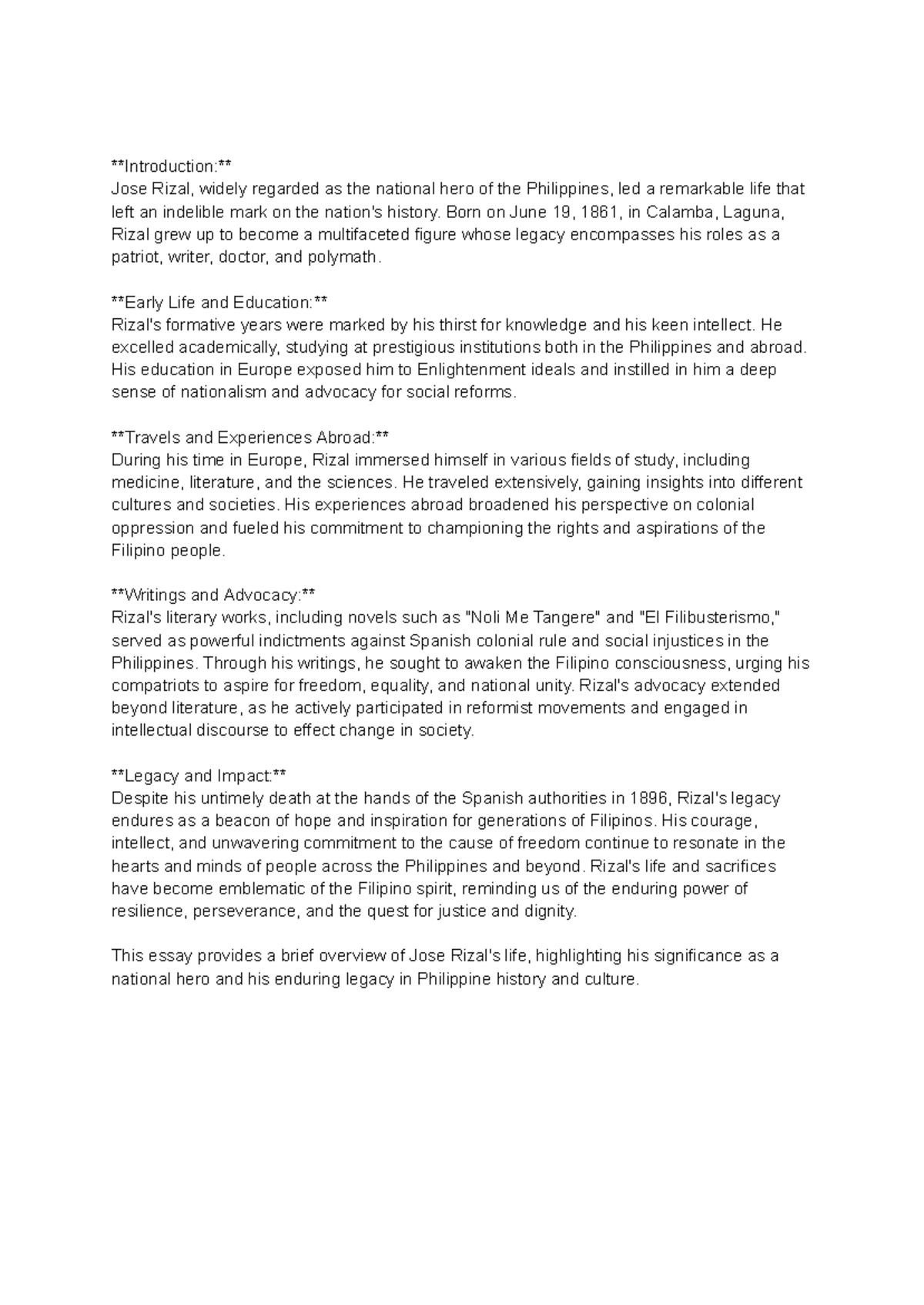 Untitled document - Introduction: Jose Rizal, widely regarded as the ...