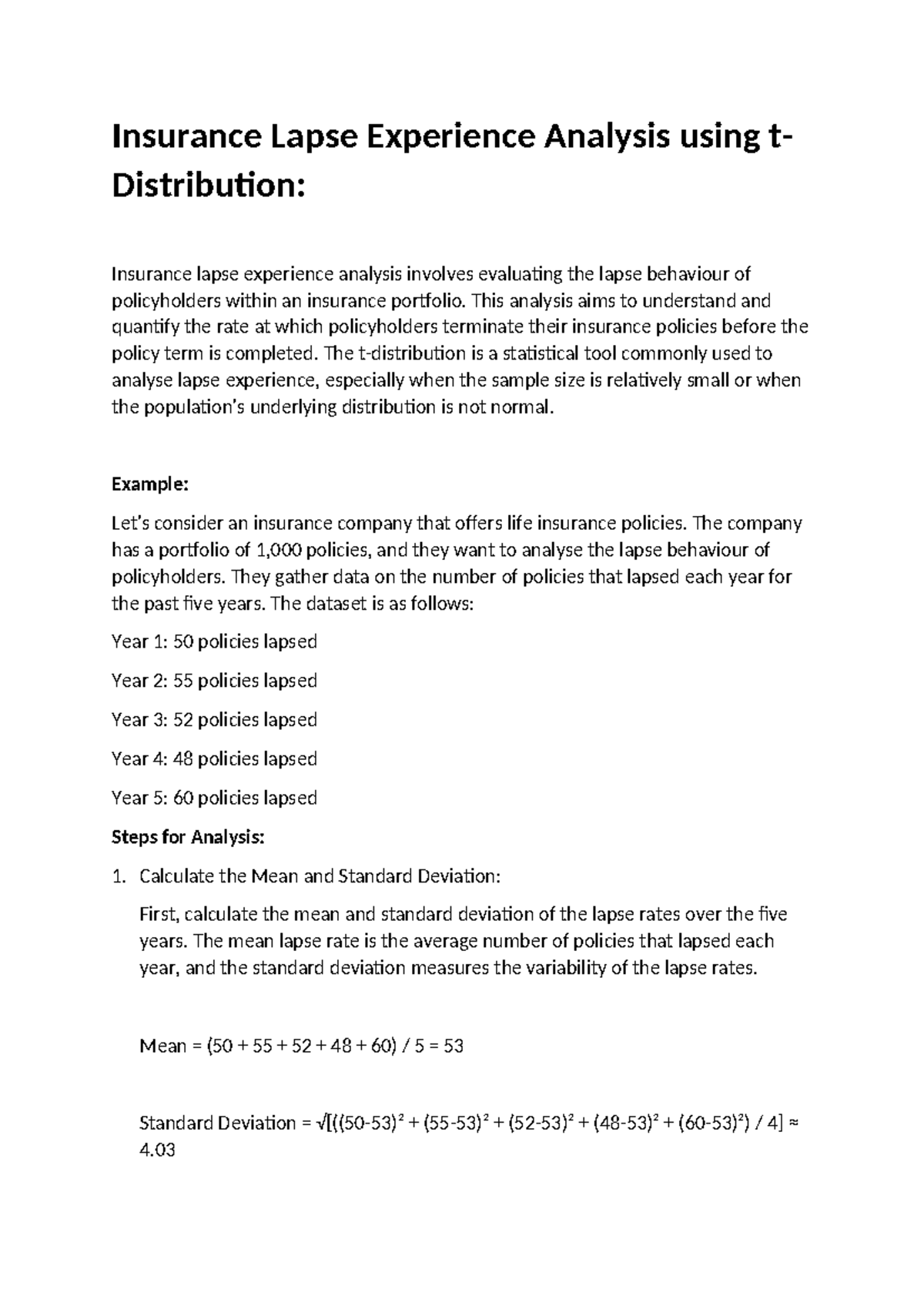 Task 1 - Background Information - Insurance Lapse Experience Analysis ...