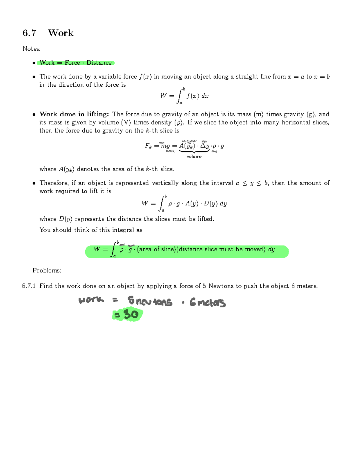 Work - Hahha - 6 Work Notes: Work = Force·Distance The work done by a ...