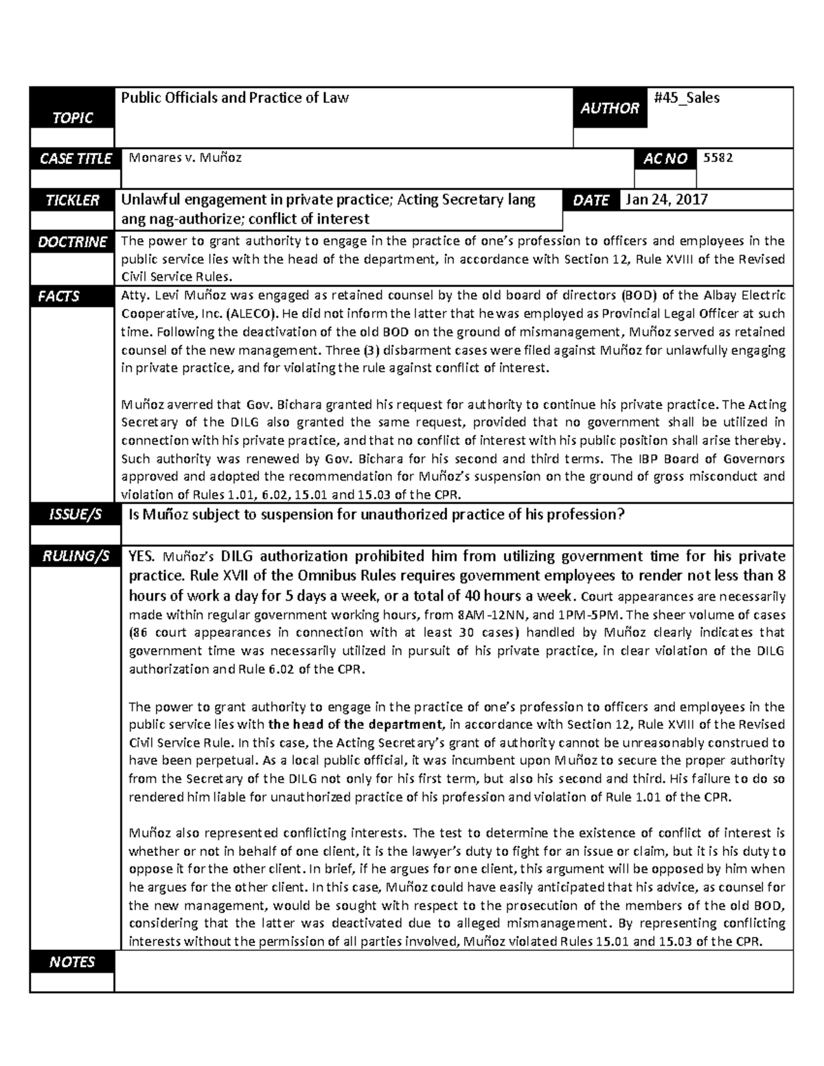 45. PALE Monares vs Muñoz - TOPIC Public Officials and Practice of Law ...