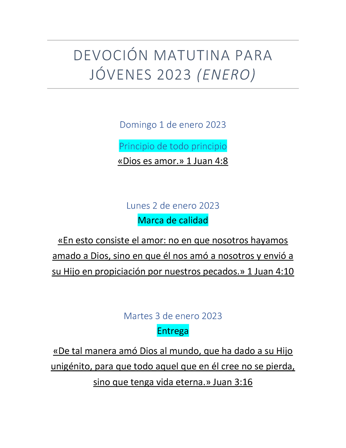 Devoción Matutina Para Jóvenes 2023 DevociÓn Matutina Para JÓvenes 2023 Enero Domingo 1 De 