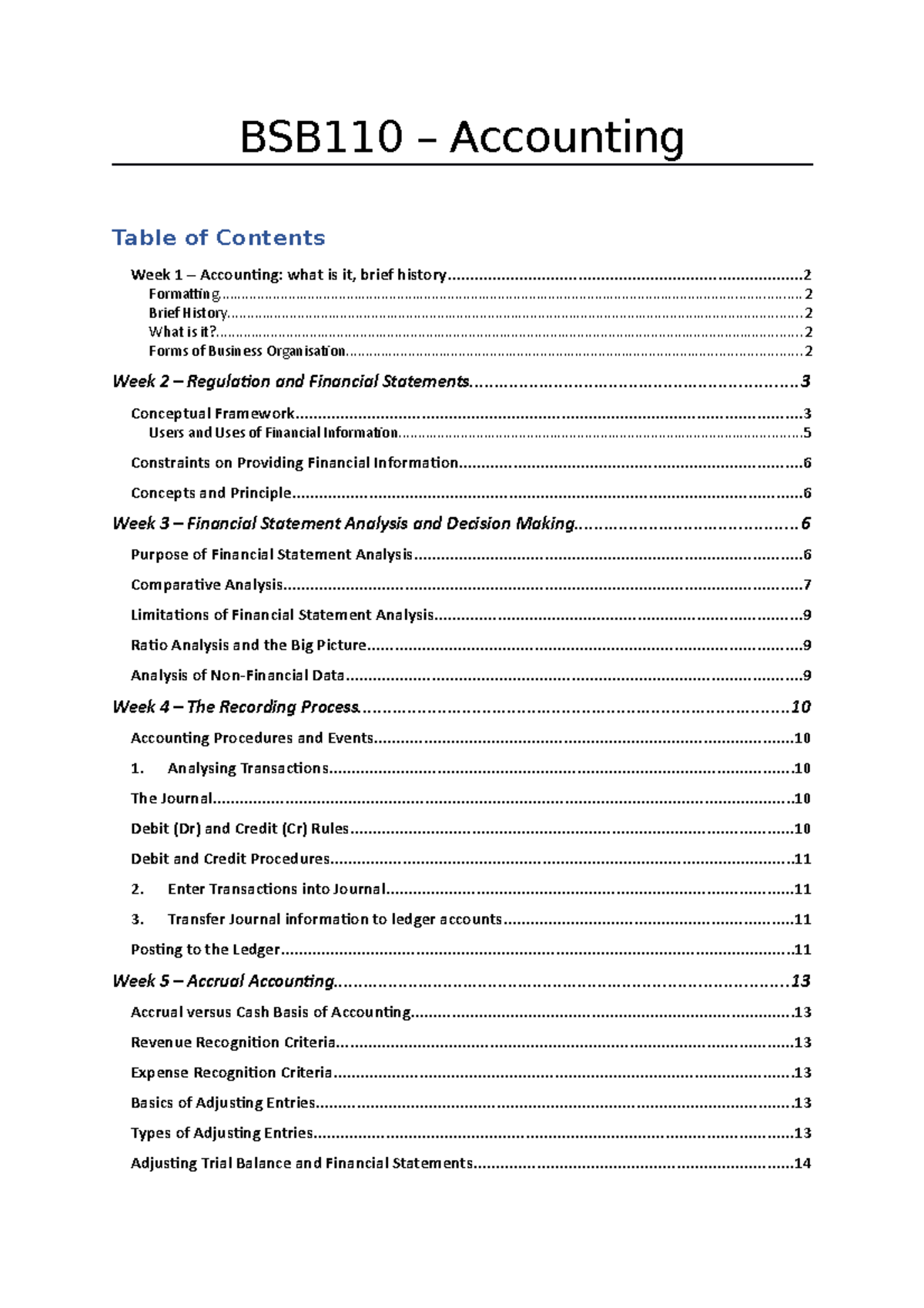 BSB110 Notes - BSB110 – Accounting Week 1 – Accounting: what is it ...