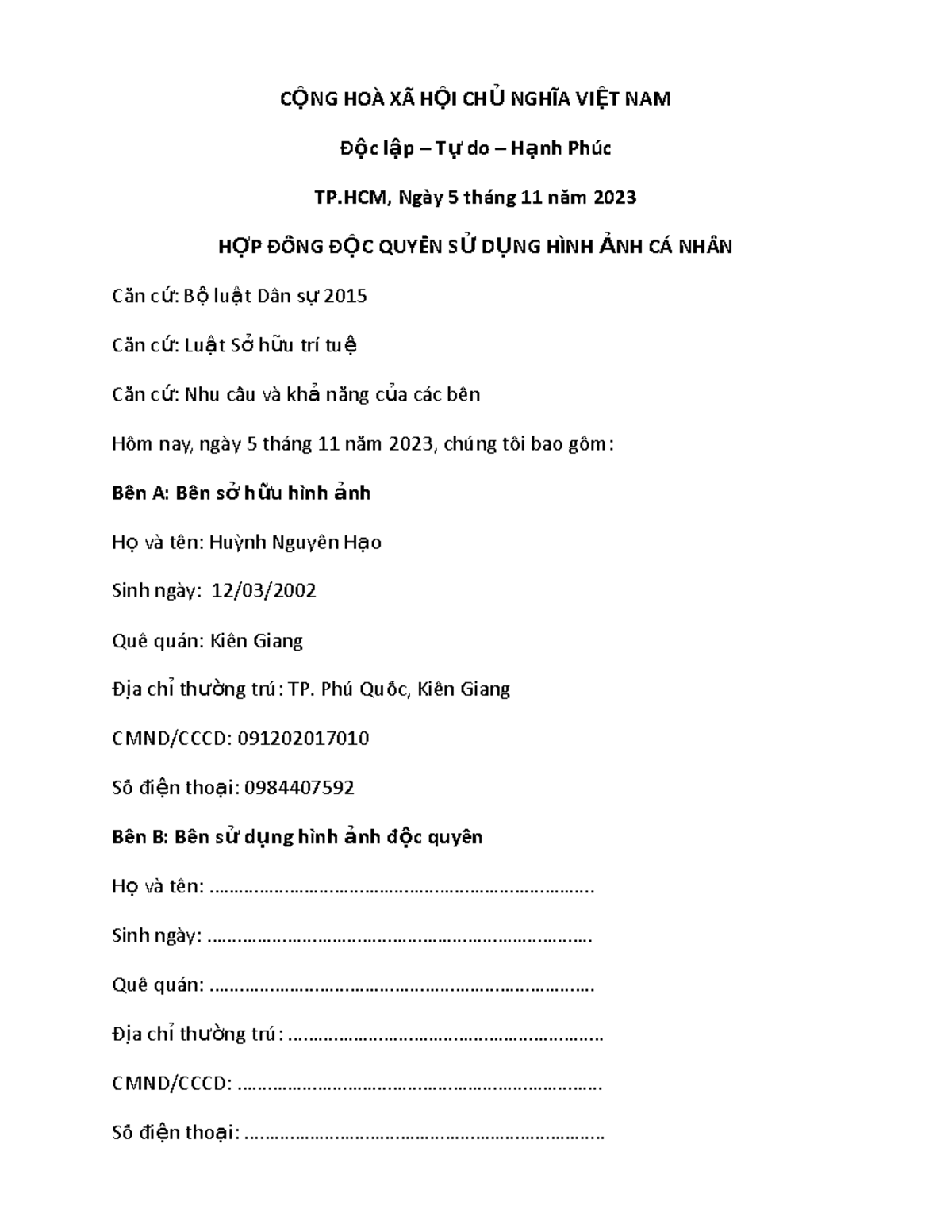Hopdongsudunghinhanhcanhandocquyen 2404135308 C ỘNG HOÀ XÃ H