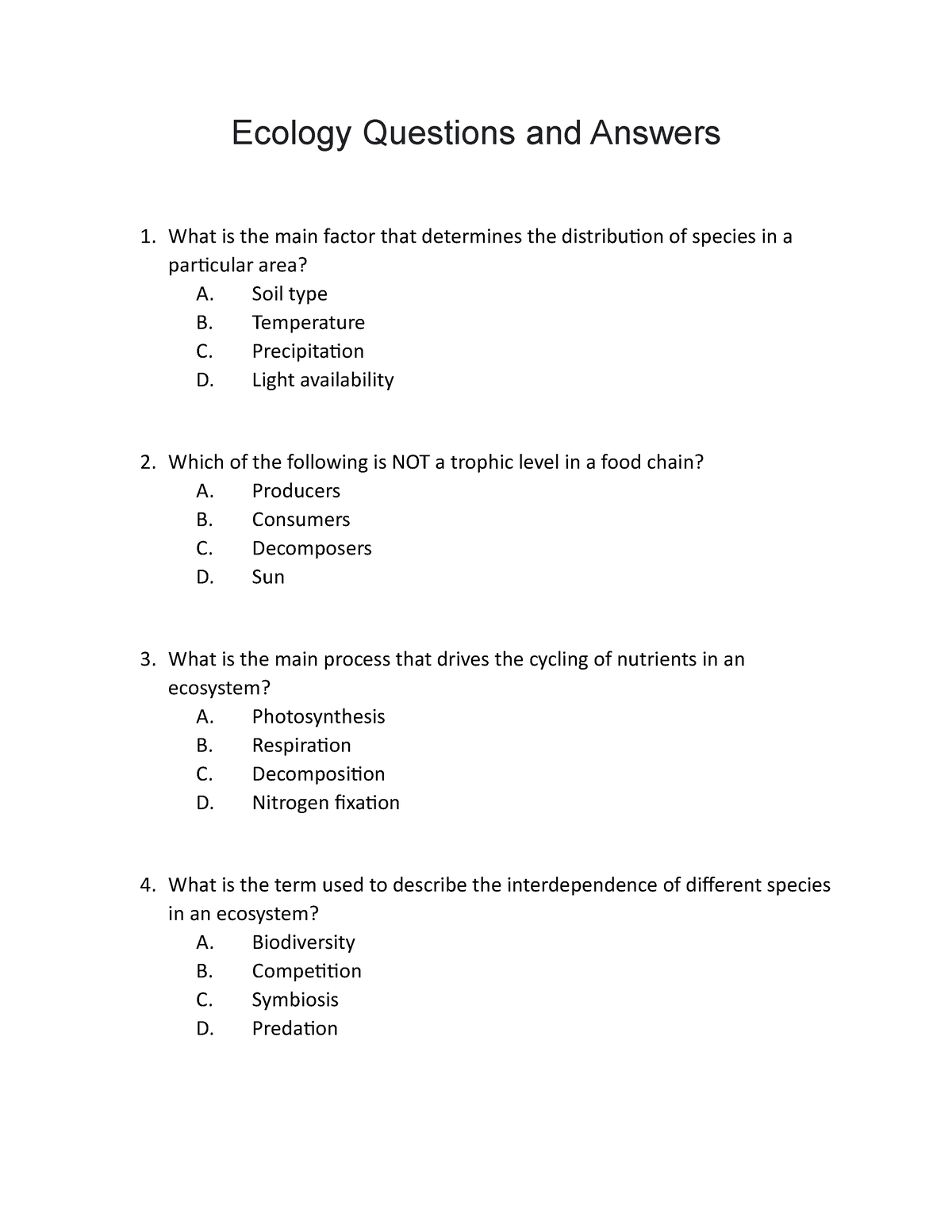 essay questions ecology