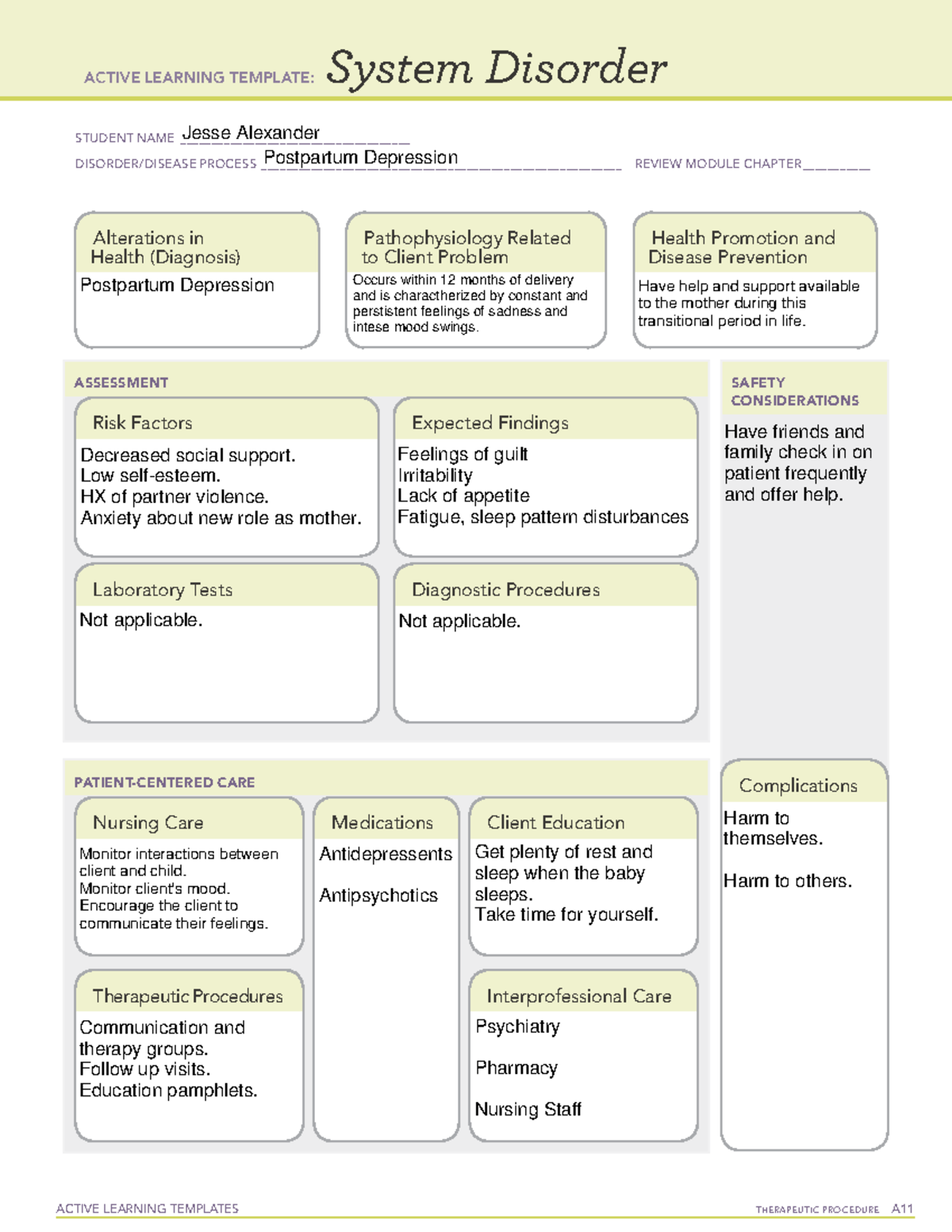 Postpartum Depression, Jesse Alexander ACTIVE LEARNING TEMPLATES