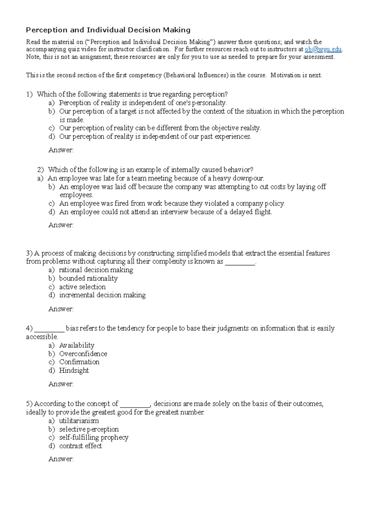 Perception - lecture notes - Perception and Individual Decision Making ...