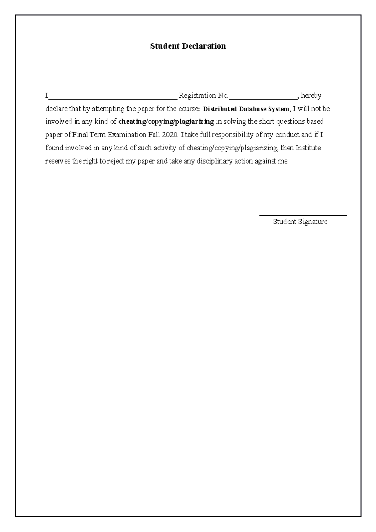 CS-600 - Database - Student Declaration I ...