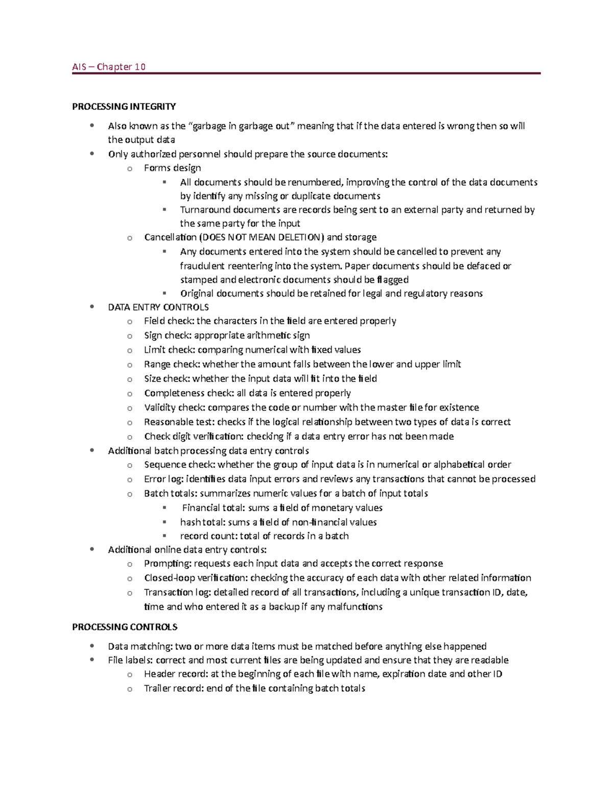 AIS Chapter 10 summary homework - 200534 - UWS - StuDocu