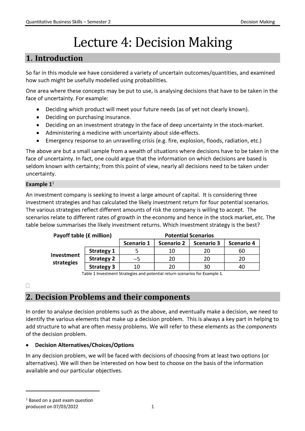 Lecture 4 Decision Making - Lecture 4: Decision Making 1. Introduction ...