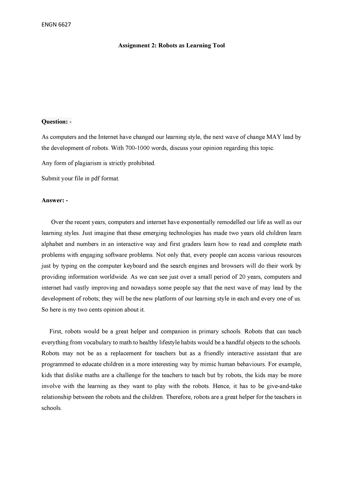 robotics engineering essay