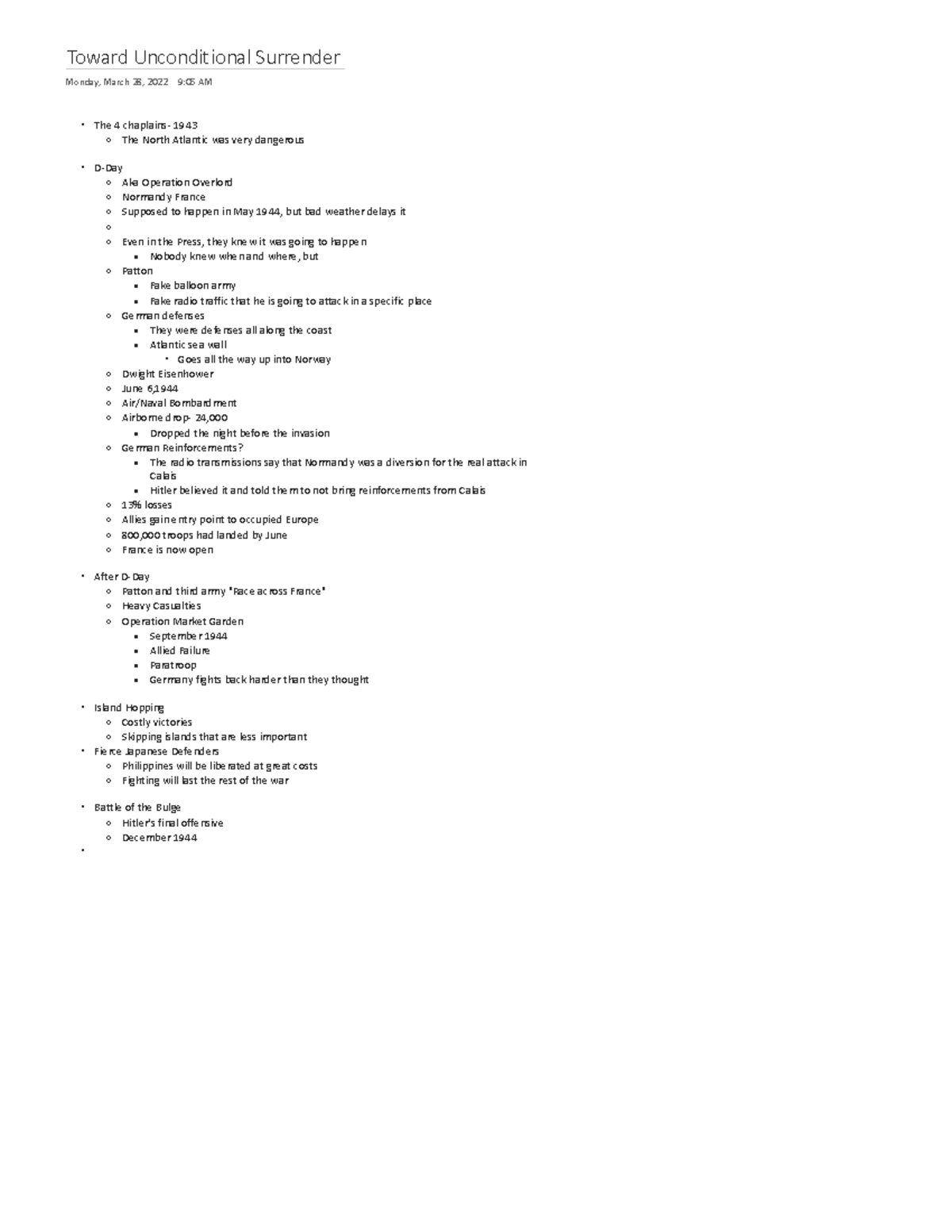 Toward Unconditional Surrender Toward Unconditional Surrender Monday