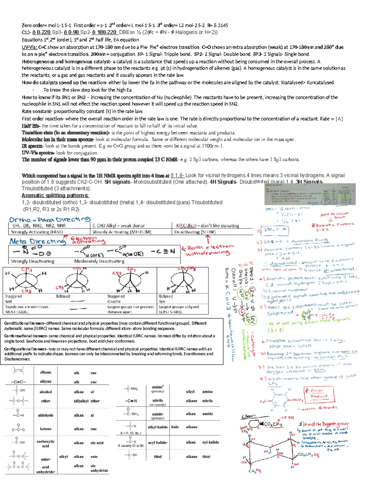 Chemsitry Mid Term Cheat Sheet - Zero Order= Mol L-1 S-1 First Order ...