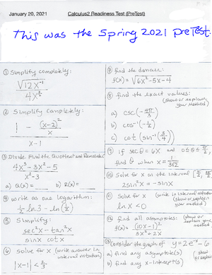 Readiness Test Review - Algebra Logs Functions Graphs Trigonometry ...