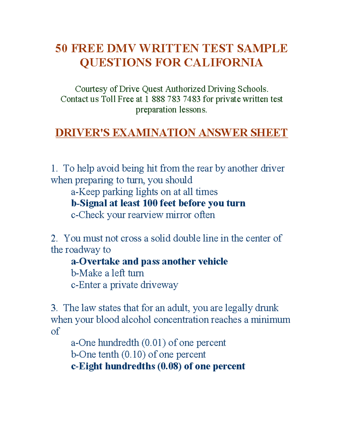 FREE DMV Practice Test for California Permit 2024