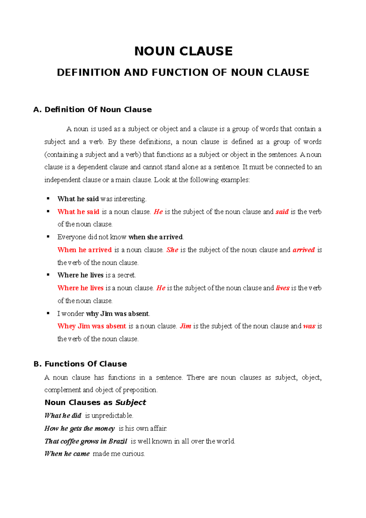 Further Explanation of NC - NOUN CLAUSE DEFINITION AND FUNCTION OF NOUN ...