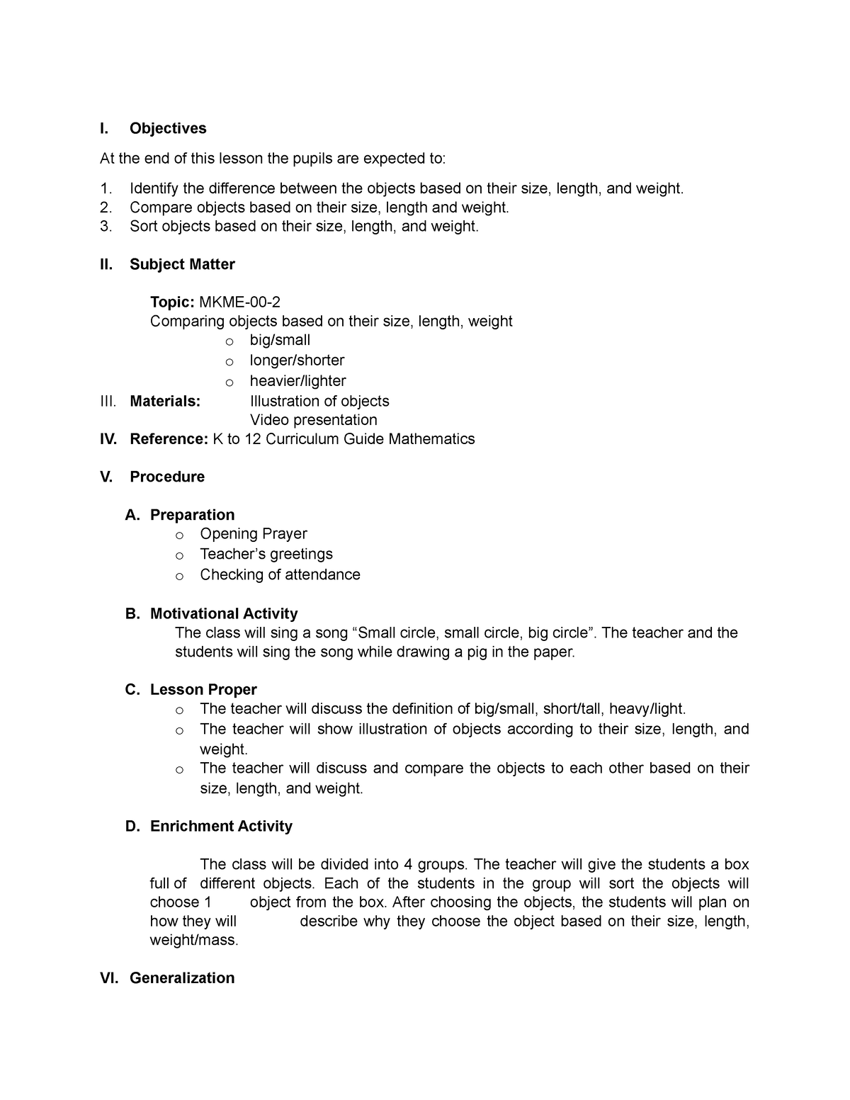 Semi-Detailed Lesson Plan in Numeracy Development - I. Objectives At ...