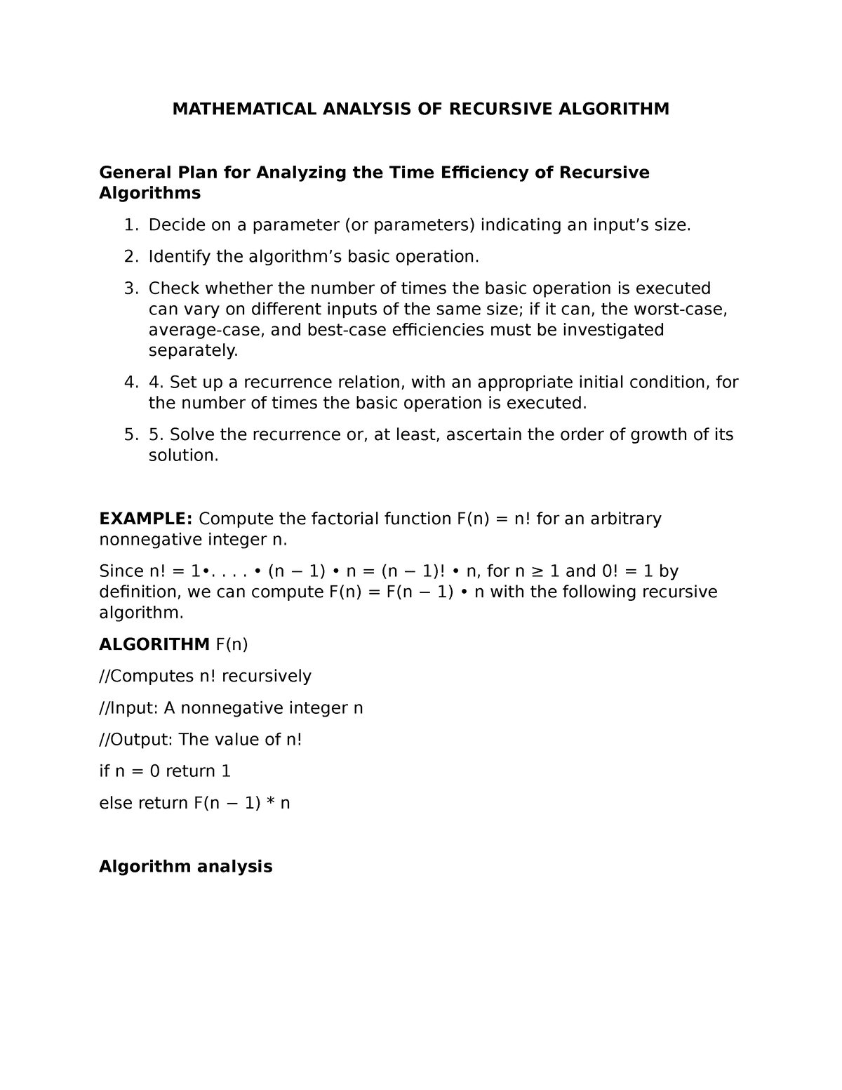 Mathematical Analysis Of Recursive And Non Recursive Algorithm Mathematical Analysis Of 7795