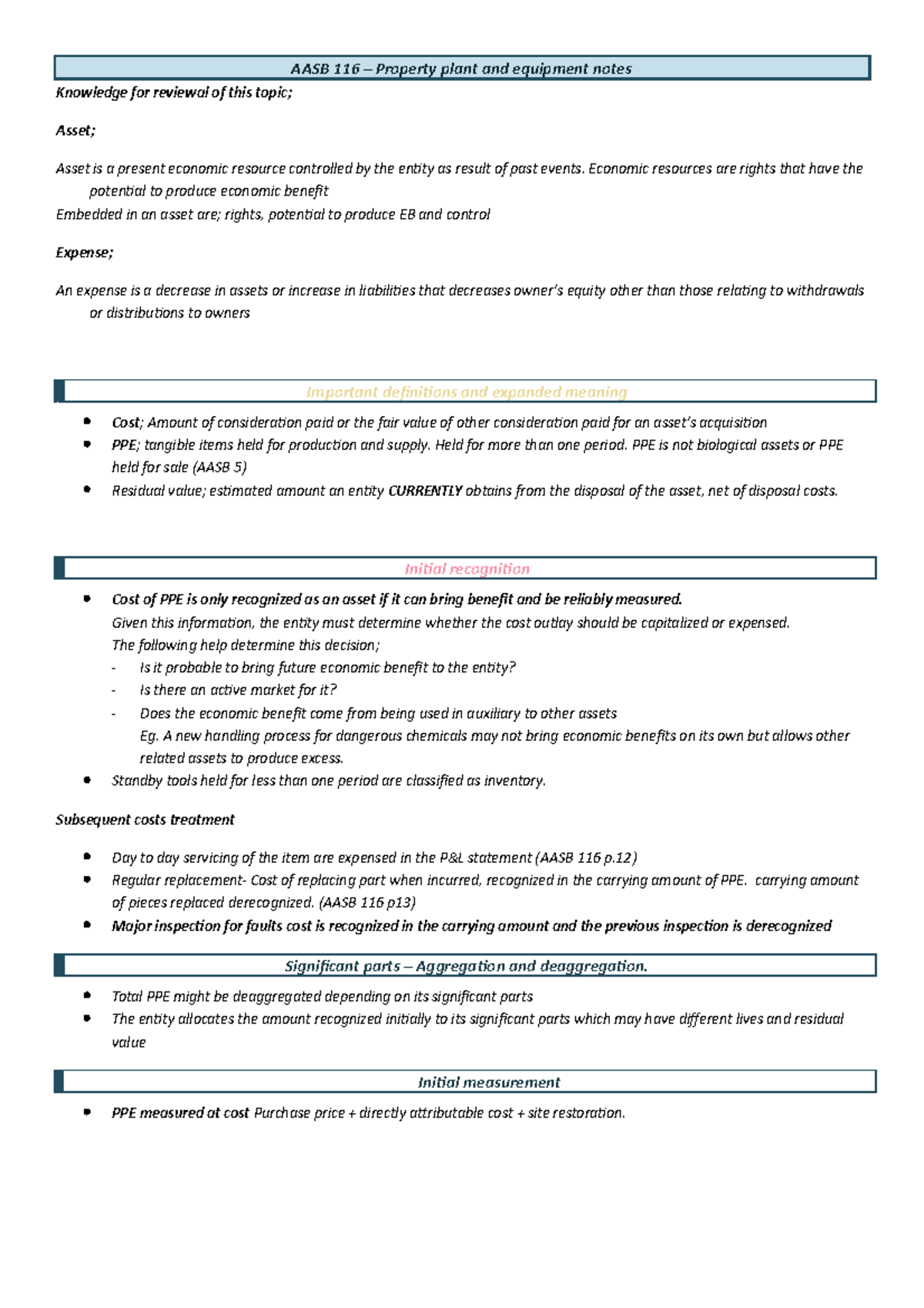 AASB 116 - AASB 116 – Property plant and equipment notes Knowledge for ...