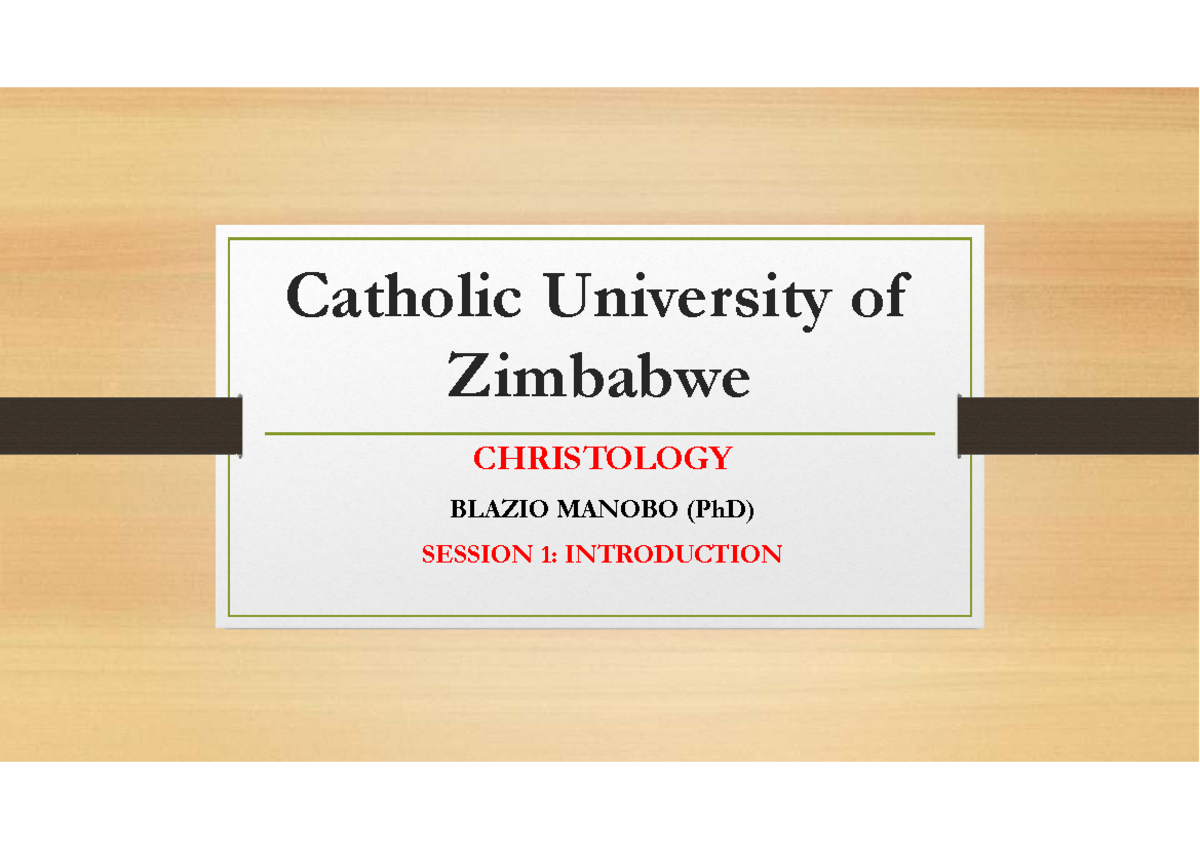 1. Introduction TO THE Study OF Christology - Catholic University of