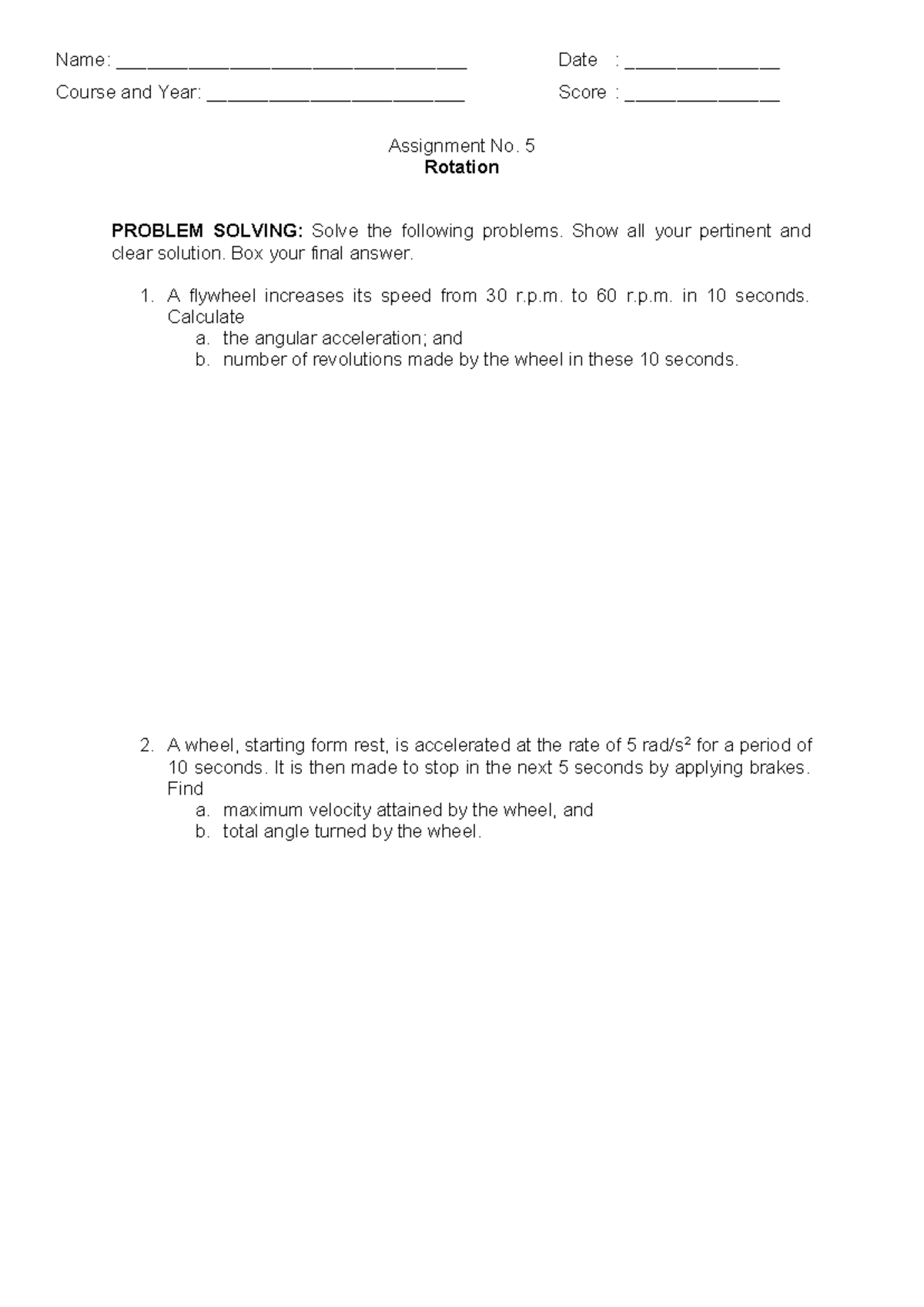 Assignment-5 - Name: __________________________________ Date ...