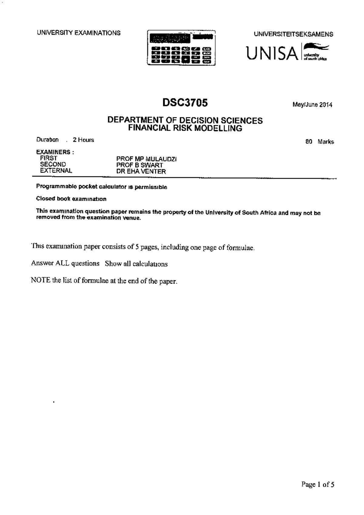 DSC3705 2014 6 E 1 - Notes - UNIVERSITY EXAMINATIONS ...