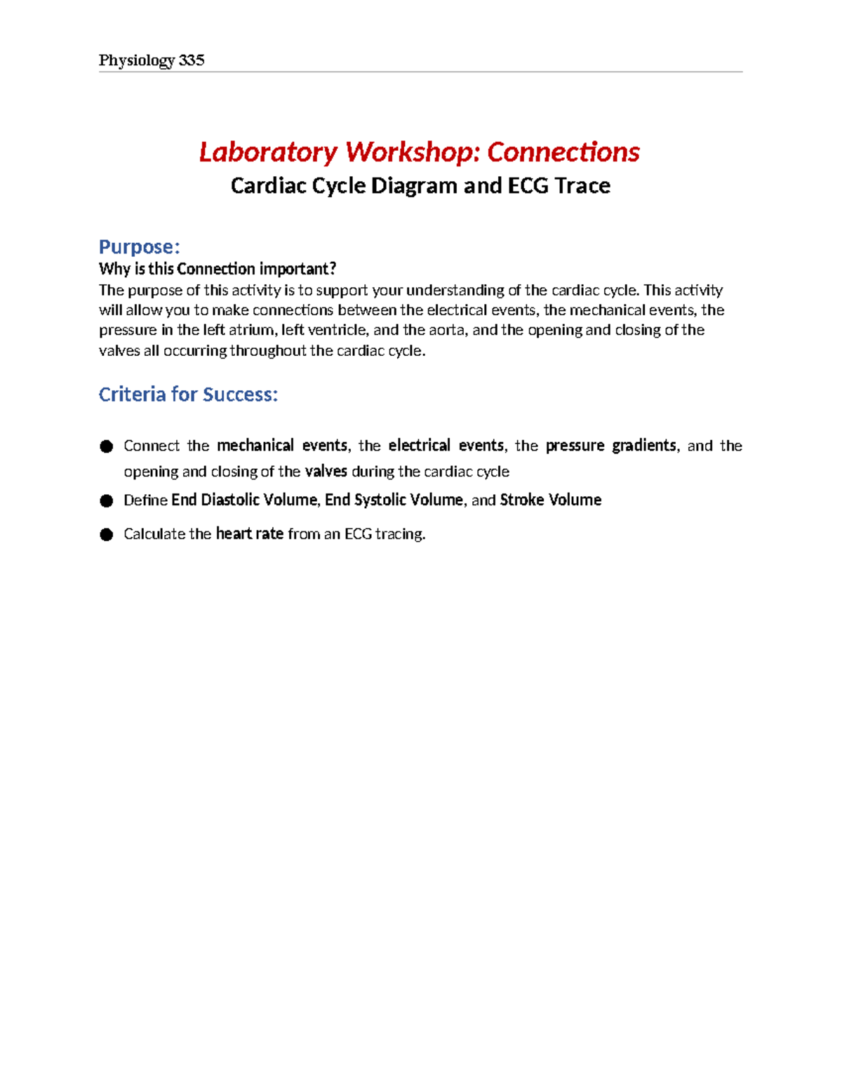 Connections Cardiac Cycle and ECG - Laboratory Workshop: Connections ...