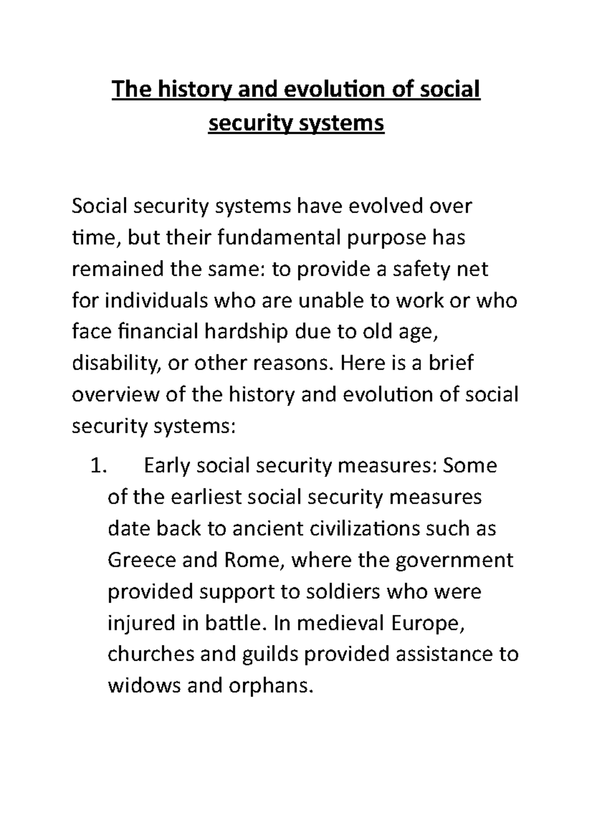 The history and evolution of social security systems The history and