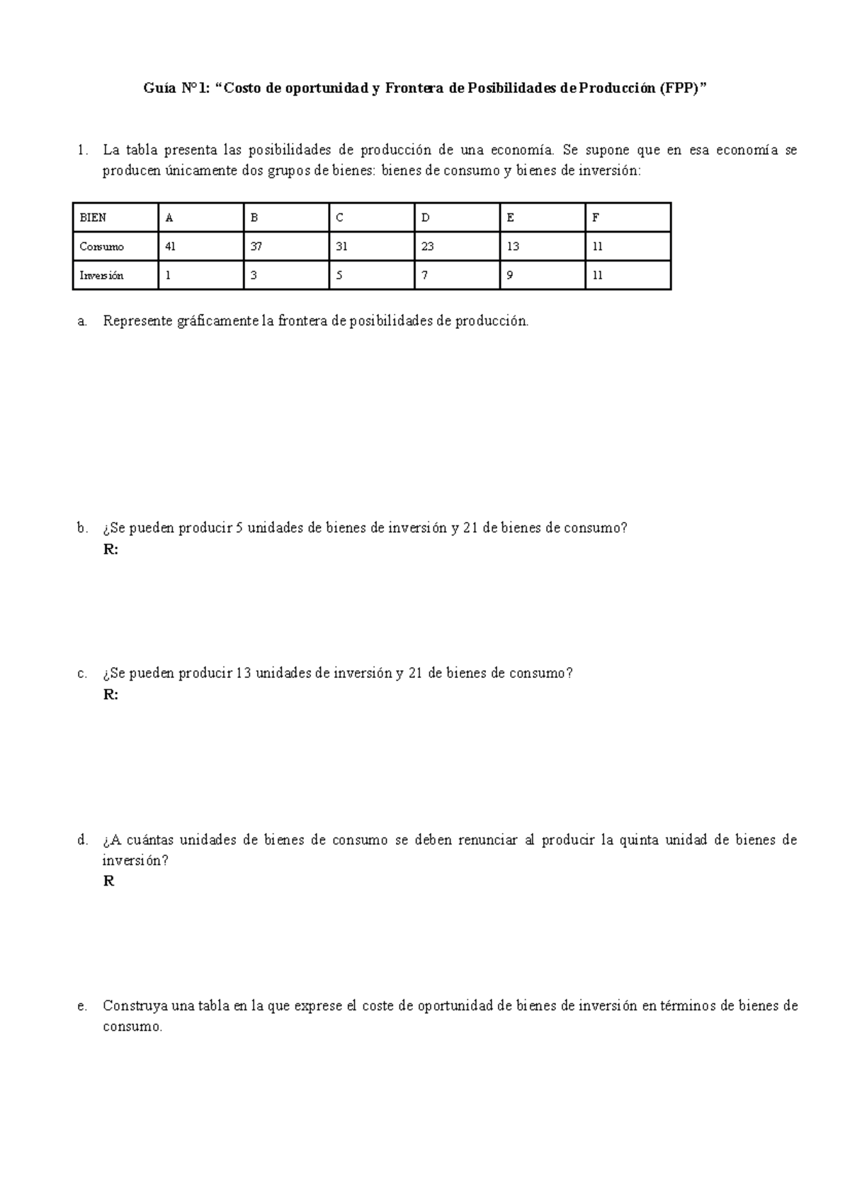 Guia FPP Costo Oportunidad - Guía N°1: “Costo De Oportunidad Y Frontera ...