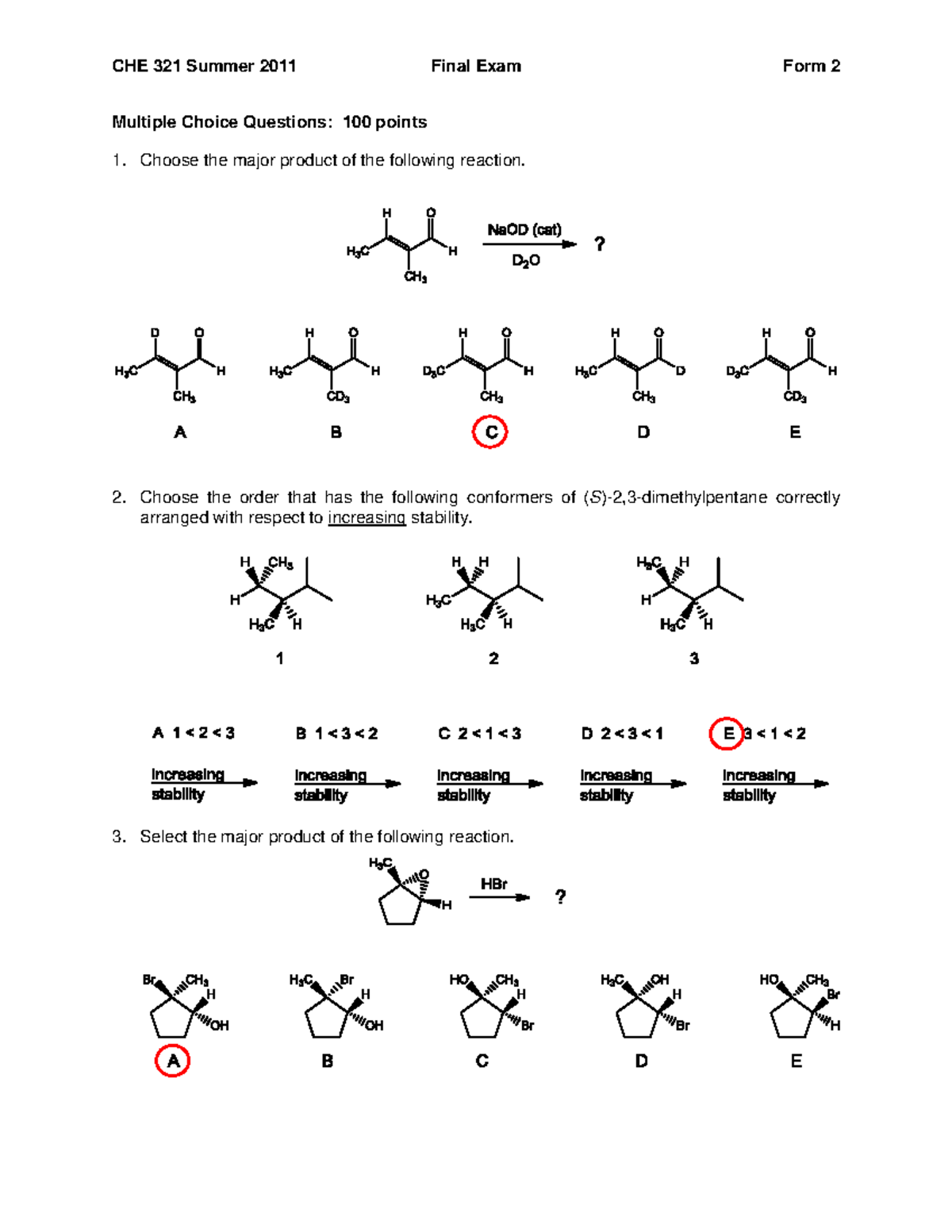 SS11 Final key - Exam answer key - Multiple Choice Questions: 100 ...