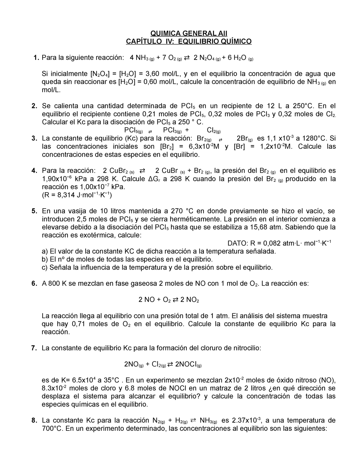 Equilibrio Quimico Quimica General Ii Studocu